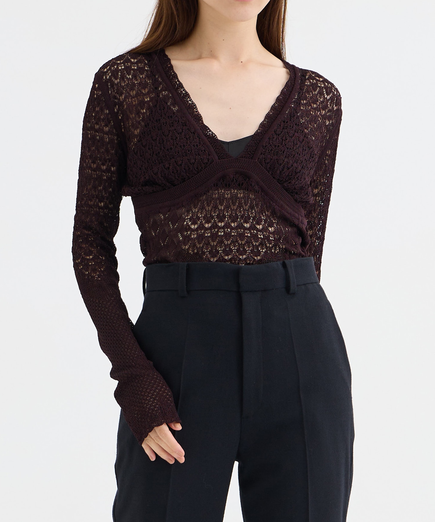 LACE KNIT V-NECK BODYSUITS