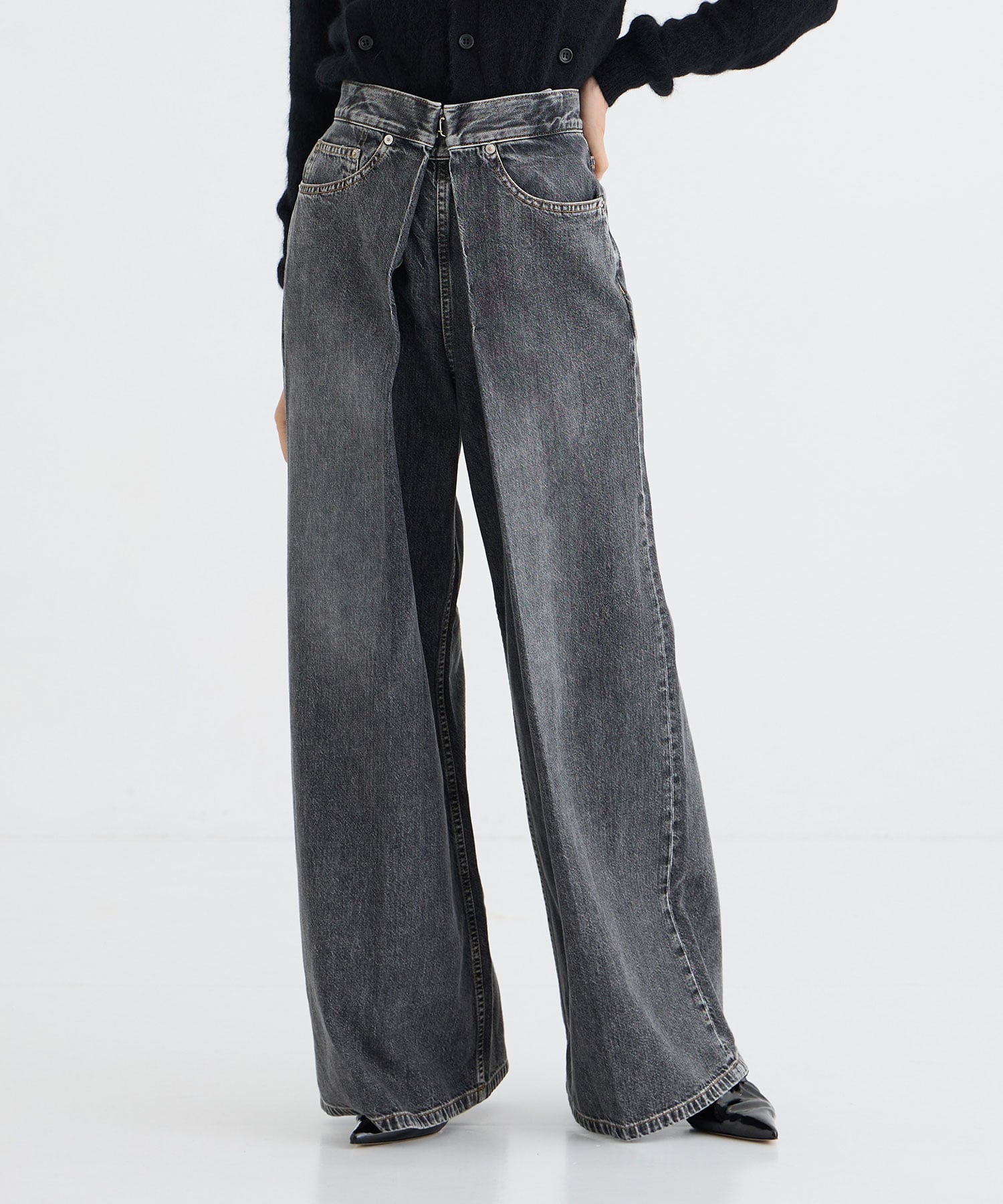 WASHED DENIM WIDE PANTS