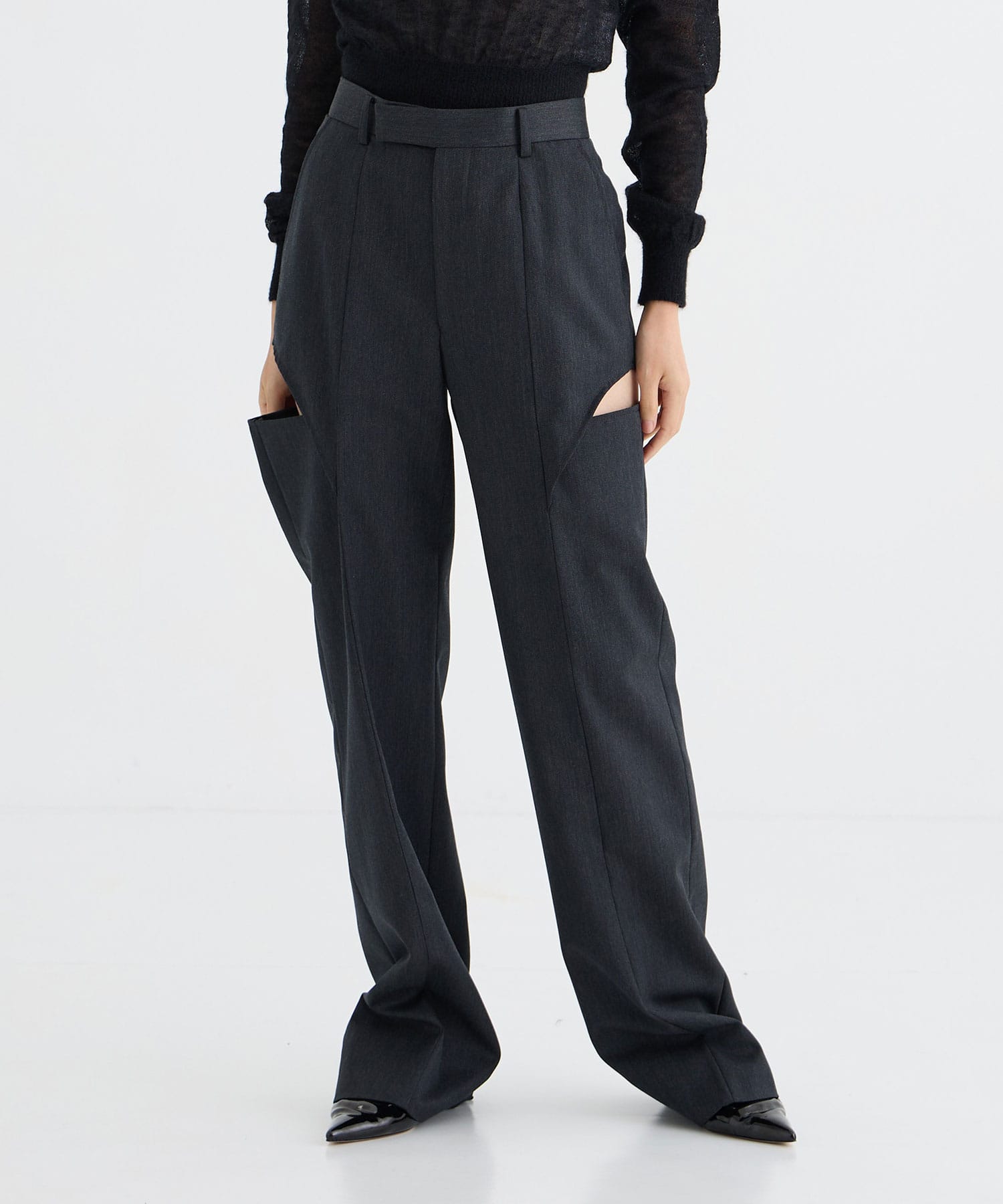 WOOL GABARDINE HOLLOWED OUT TROUSERS