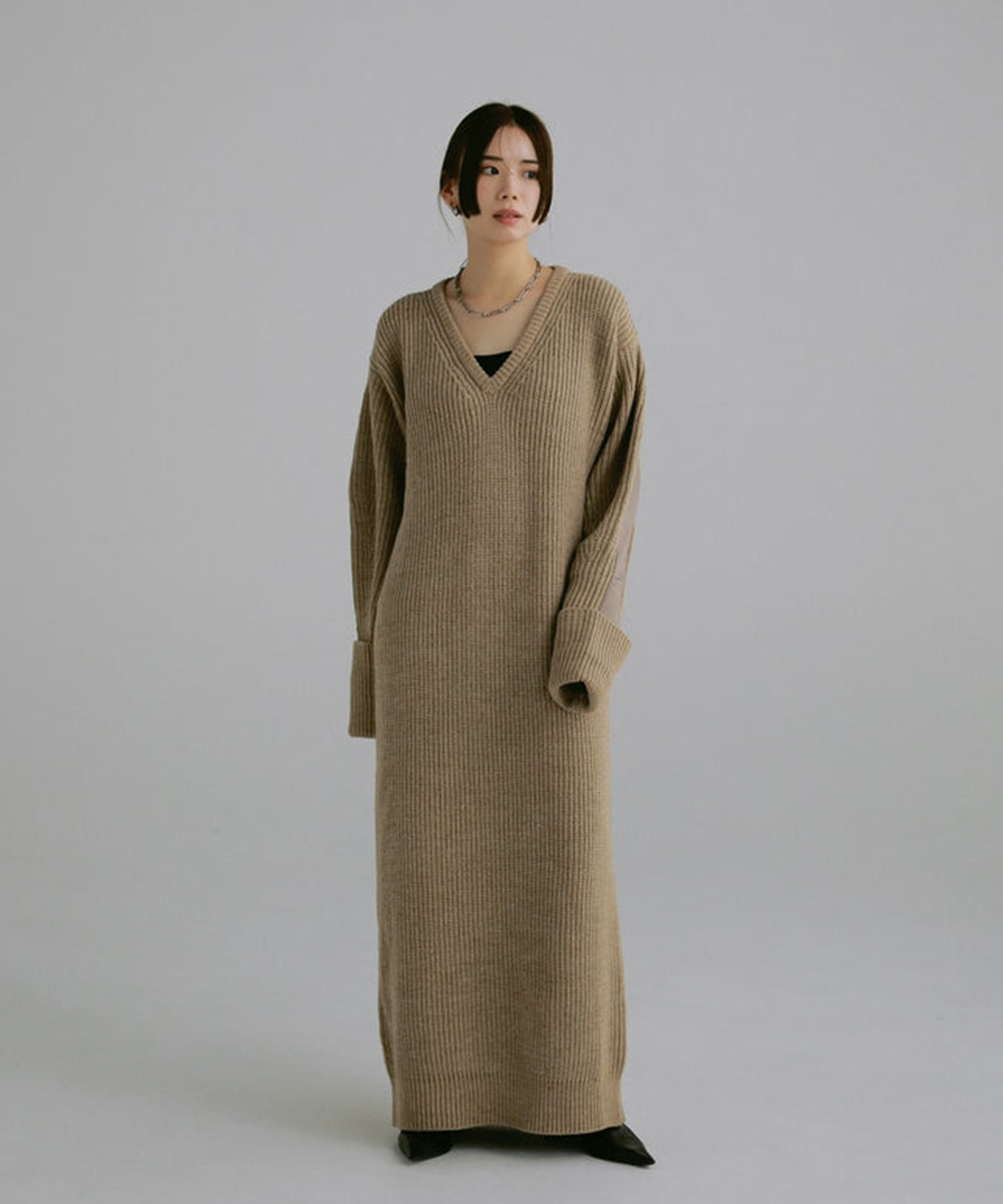 Vneck patchwork knit dress