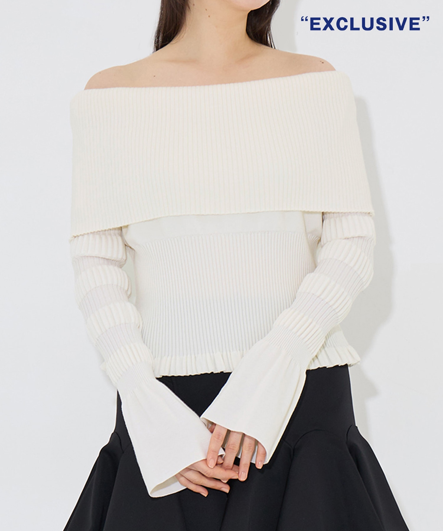 別注 STRIPE KNIT OFF-SHOULDER TOP