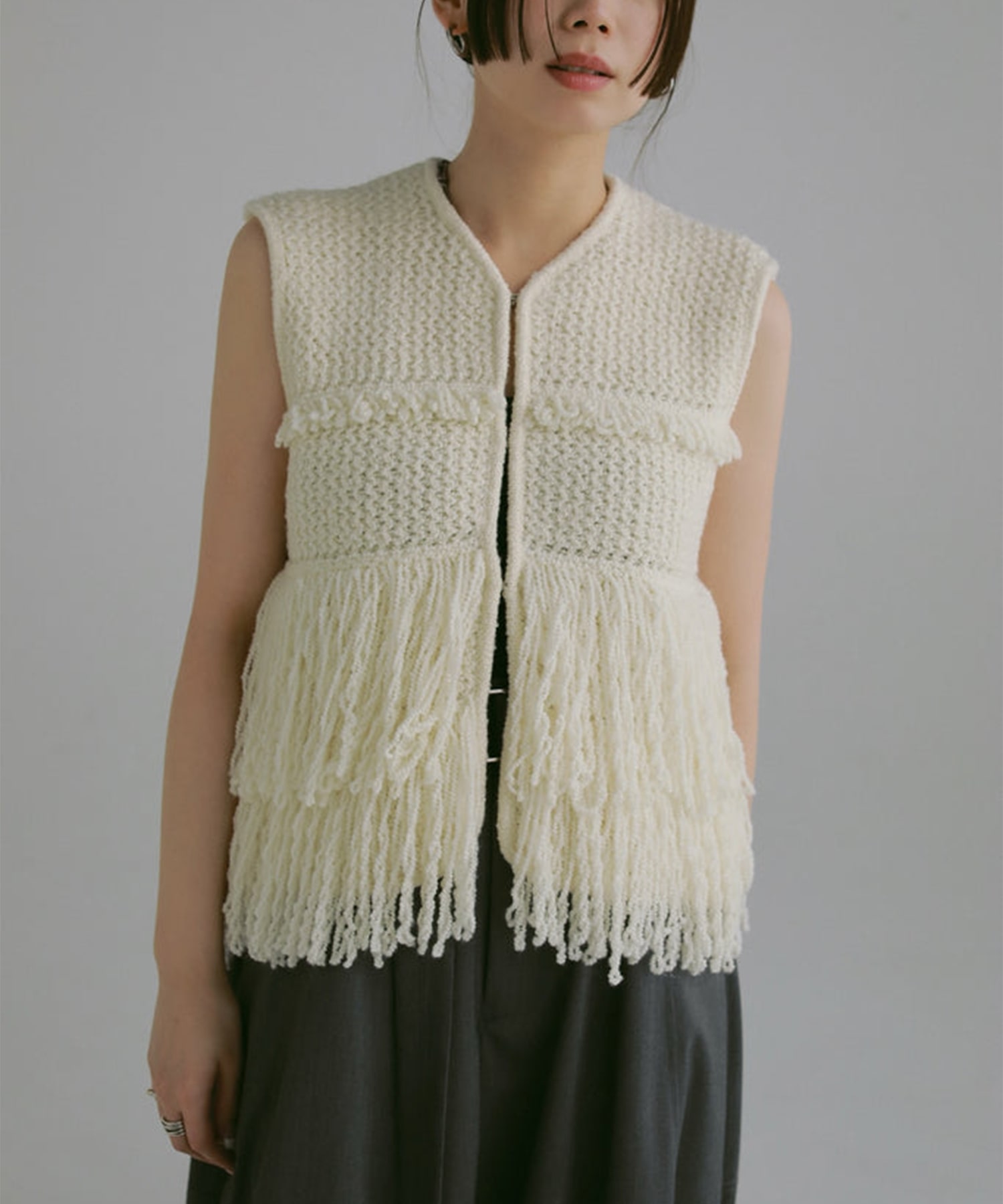 slab yarn fringe vest