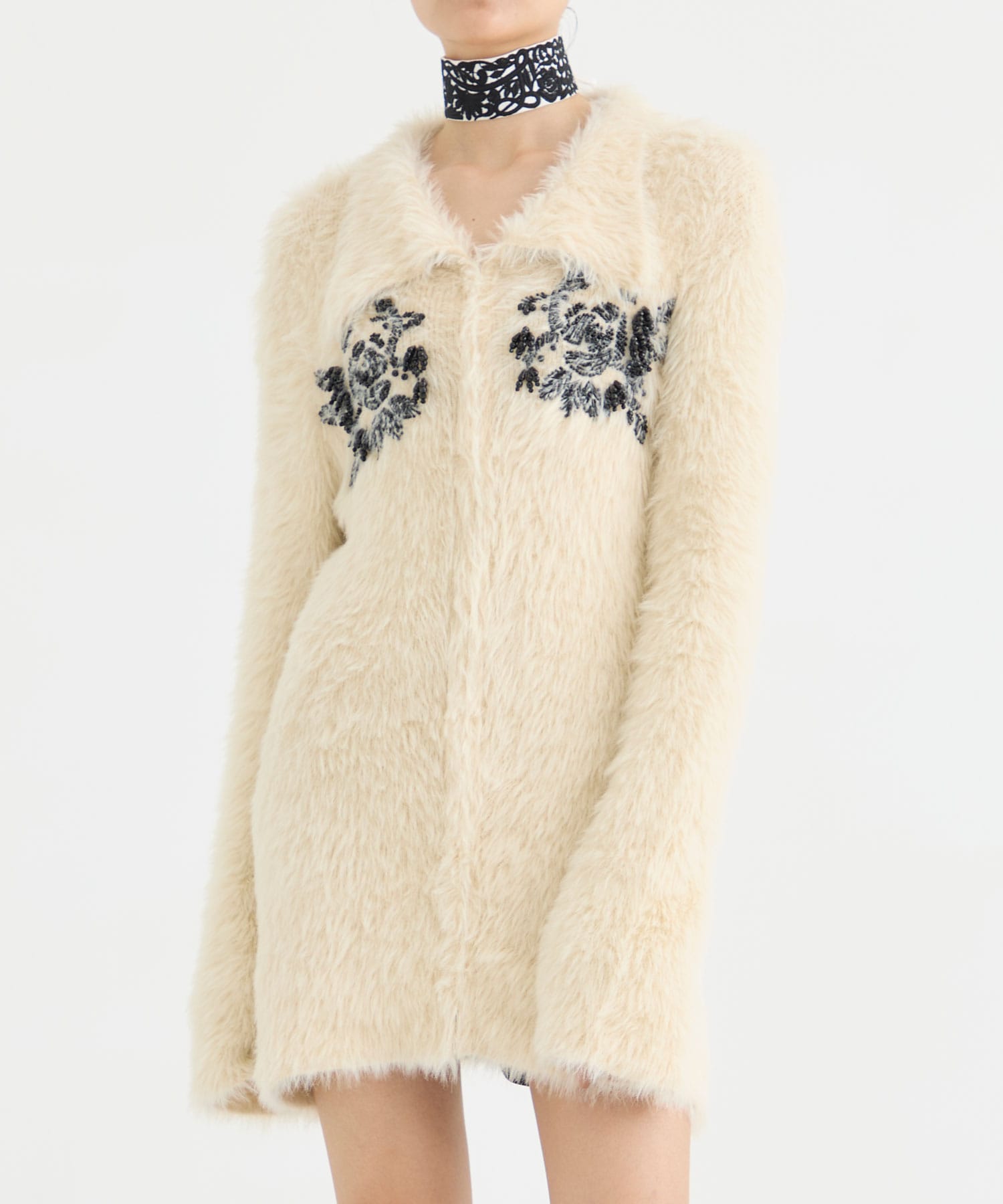 FUR KNIT BEAD EMBROIDERED JACKET
