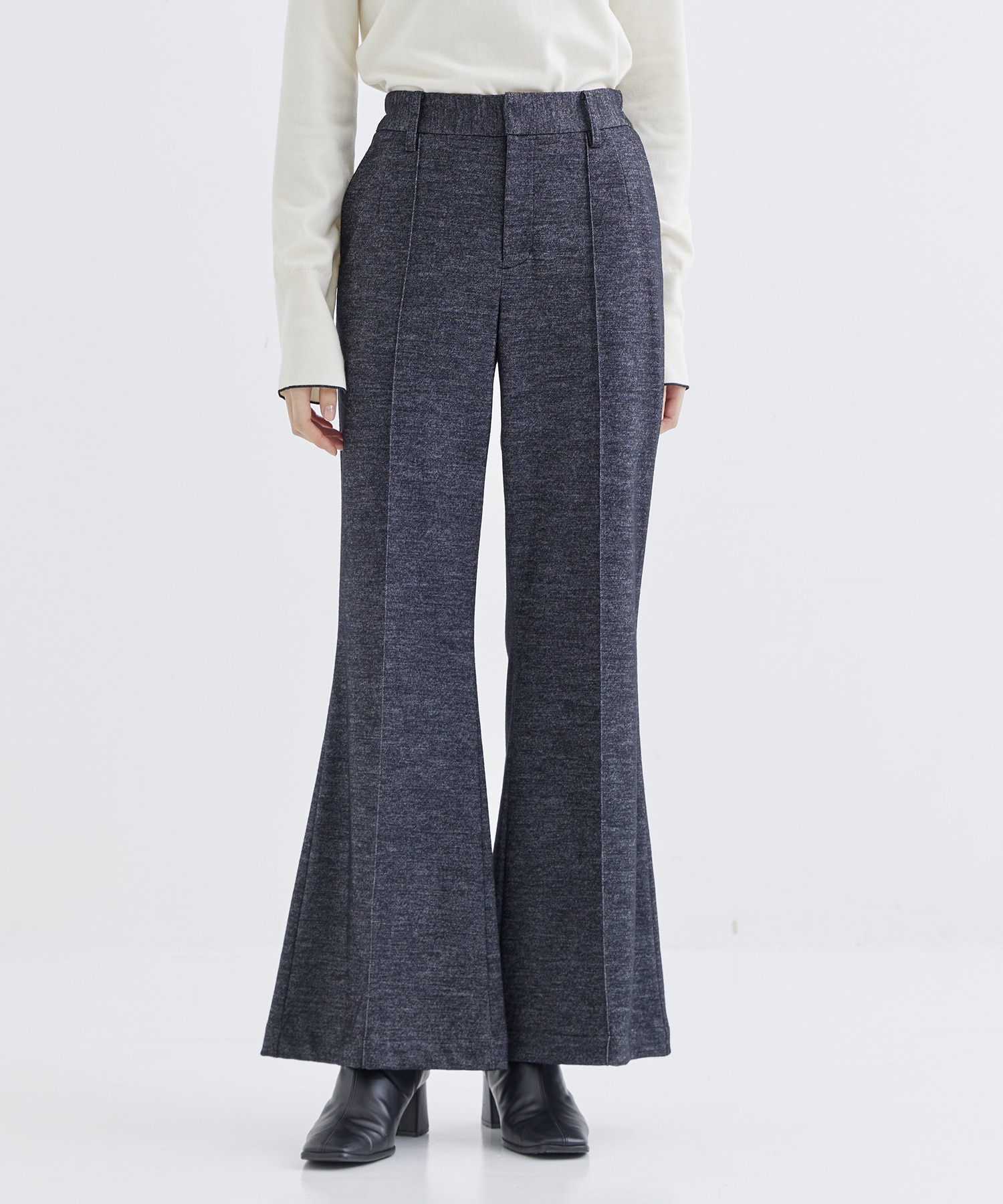 WASHABLE TWEEDY JERSEY SLIM FLARE PANTS