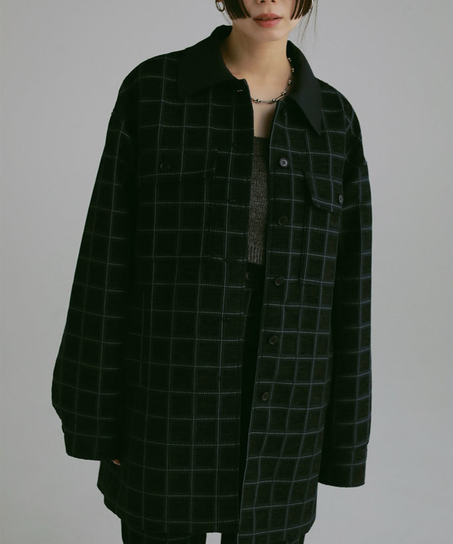 velvet jacquard check blouson