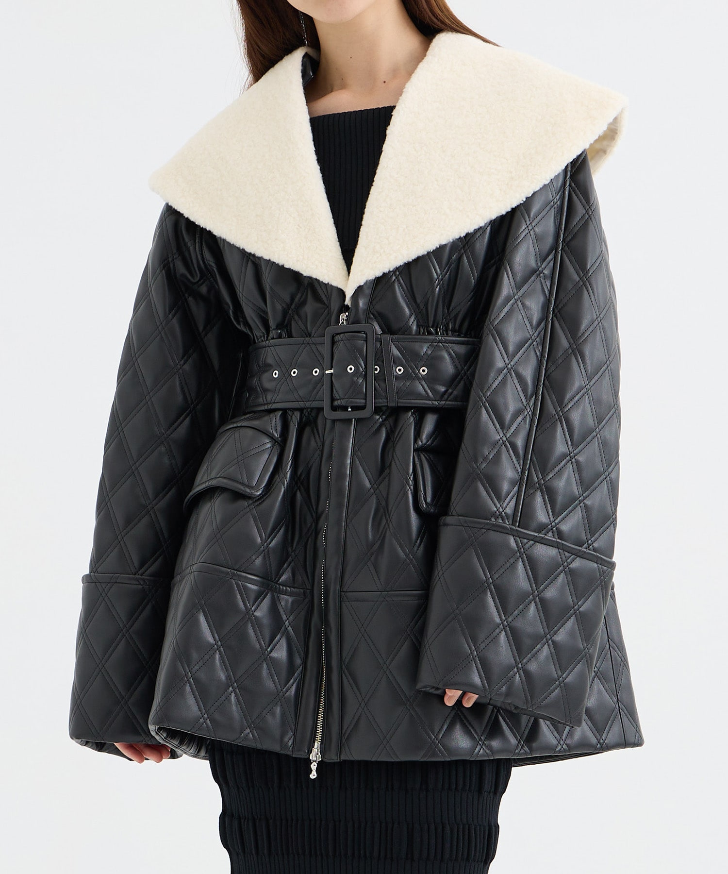 FAUX-LEATHER QUILTED JACKET