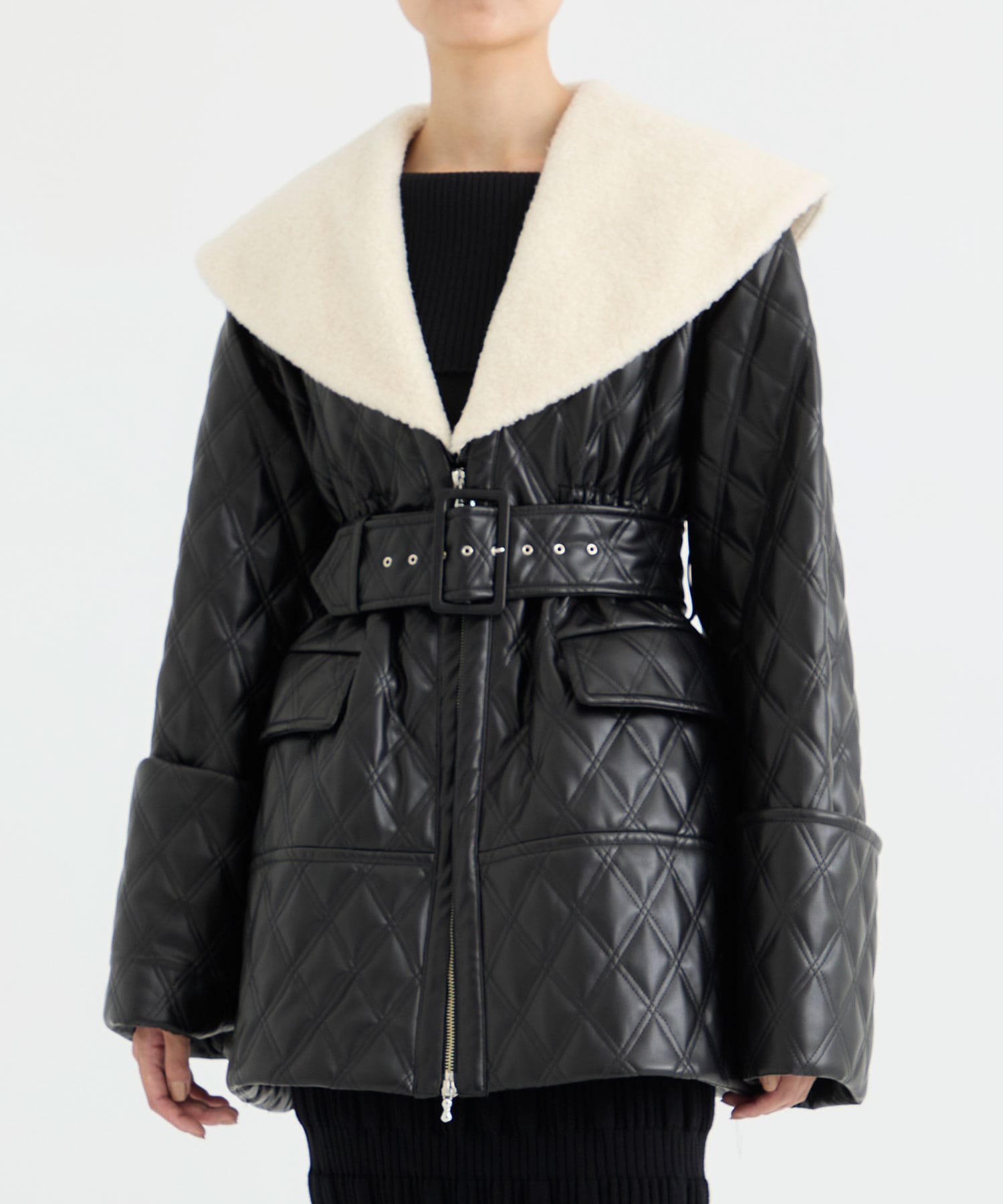FAUX-LEATHER QUILTED JACKET