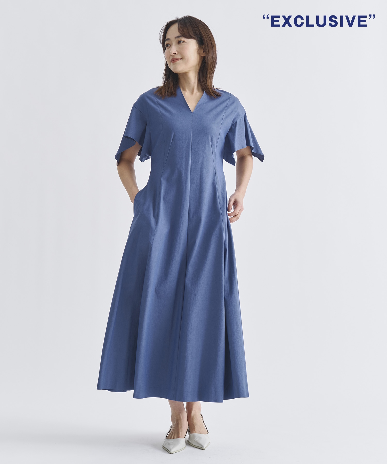 別注 Tamara drape sleeve dress BLU