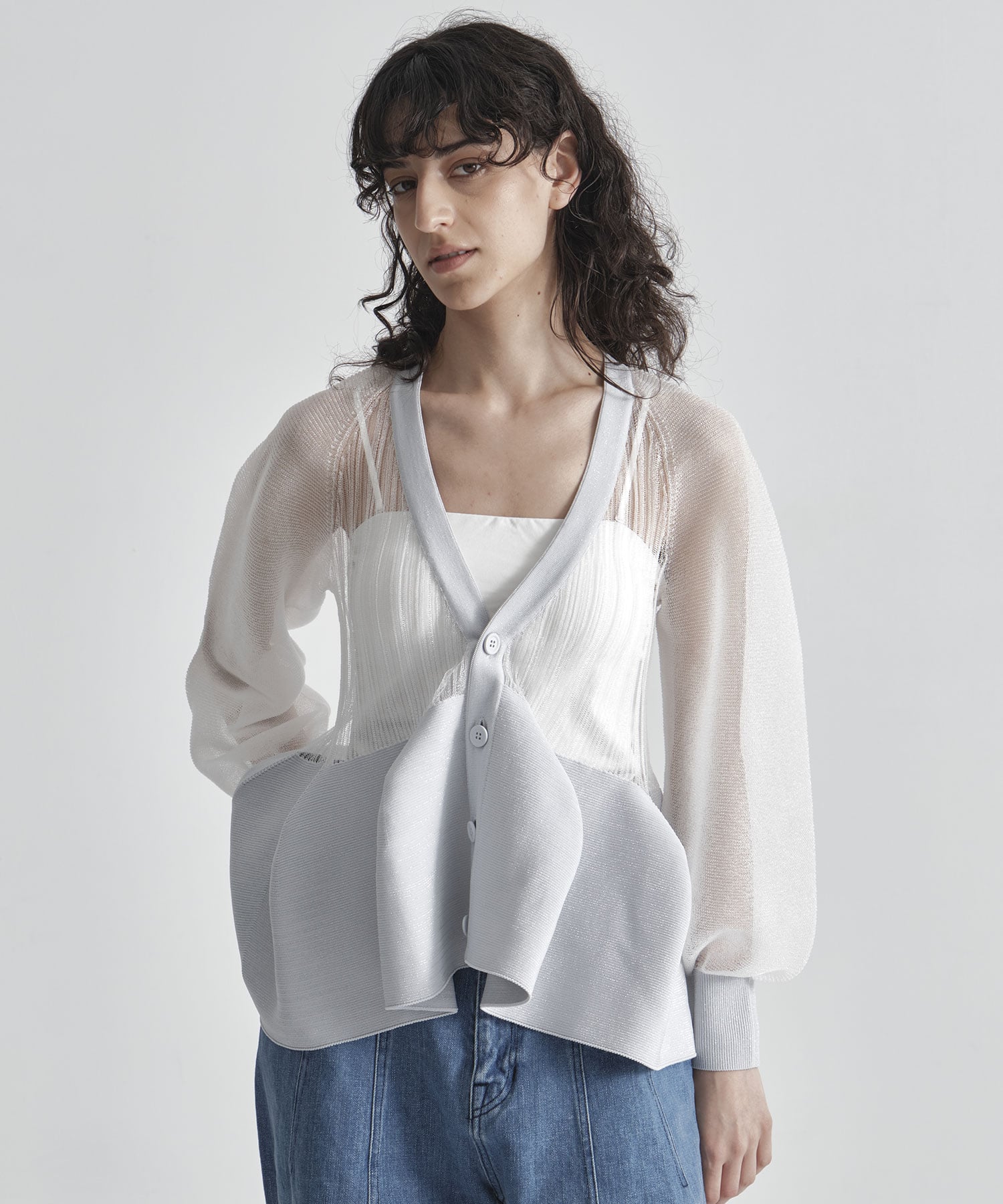 POTTERY LUCENT GLITTER PUFF SLEEVE CARDIGAN