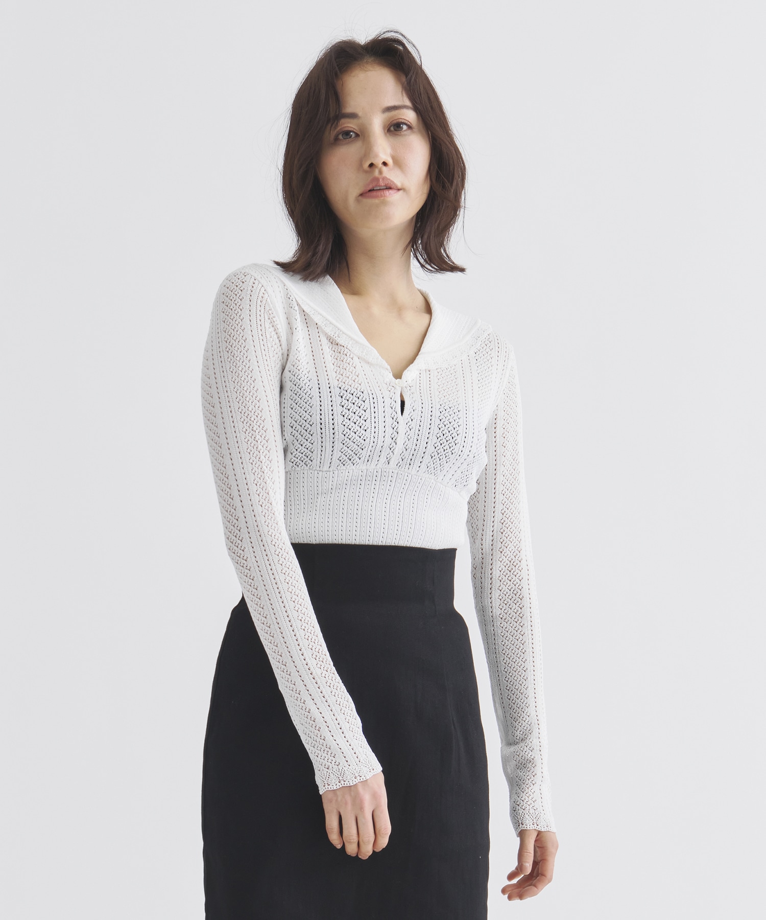 LACE KNIT SAILOR COLLAR BODYSUIT