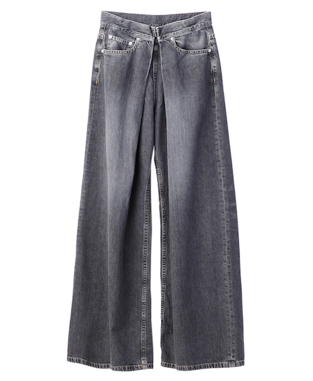 WASHED DENIM WIDE PANTS (SHORT LENGTH)