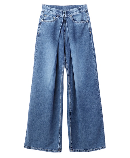 WASHED DENIM WIDE PANTS (SHORT LENGTH)