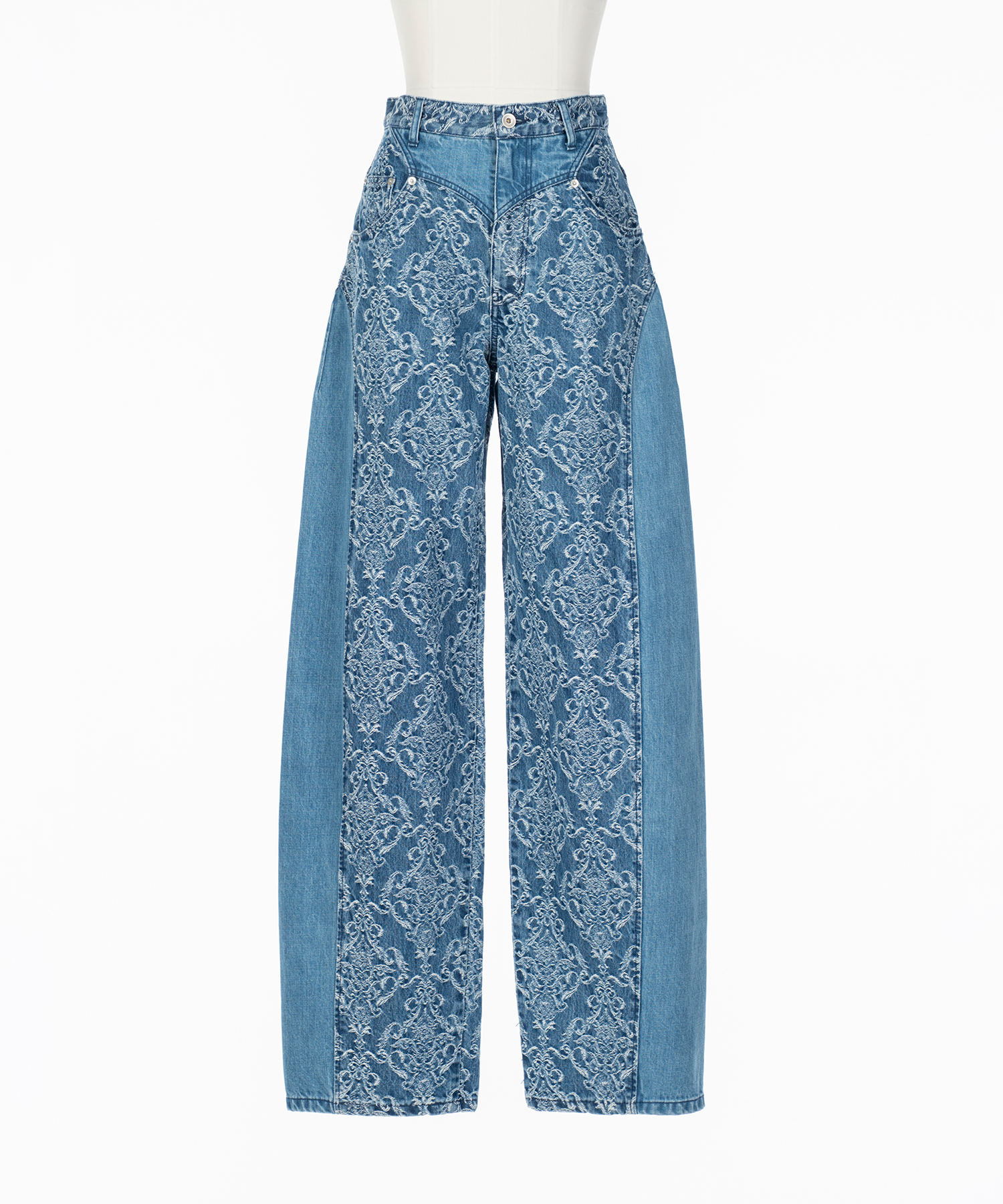DAMASK-JACQUARD DENIM CURVE-FIT HIGH-RISE JEANS