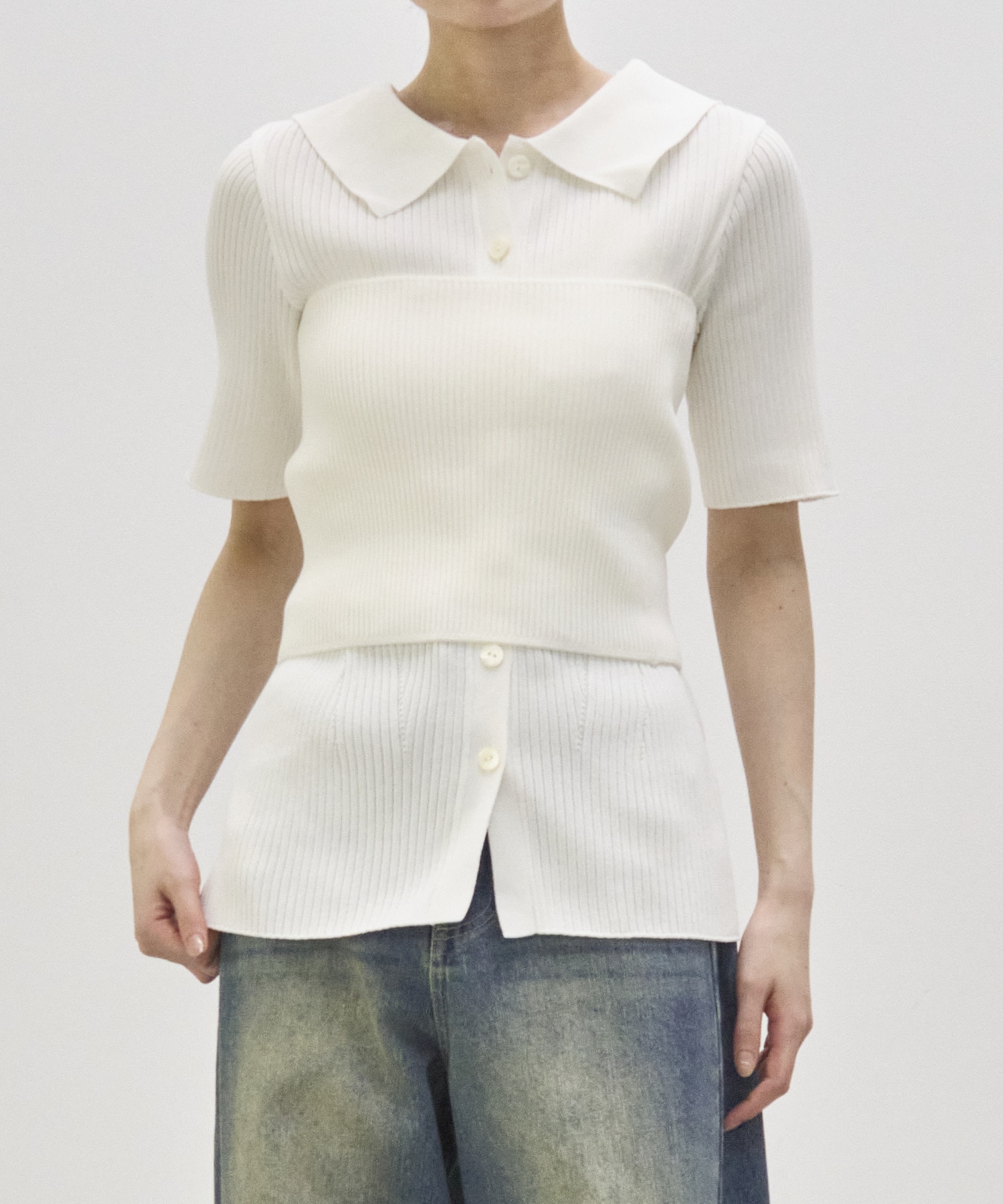 Bustier Combi  Harf Sleeve Knit Tops