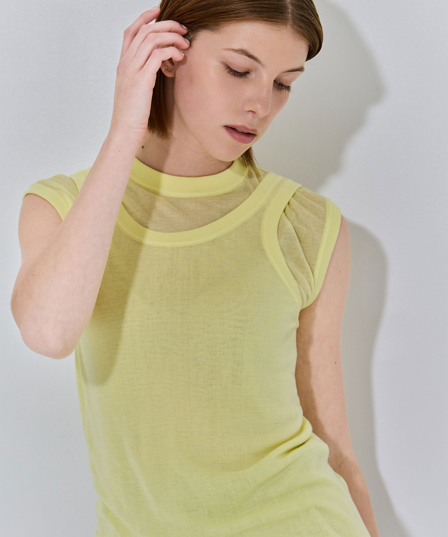 SILK BLENDED CIRCULAR RIB FIT LAYERED TANK TOP