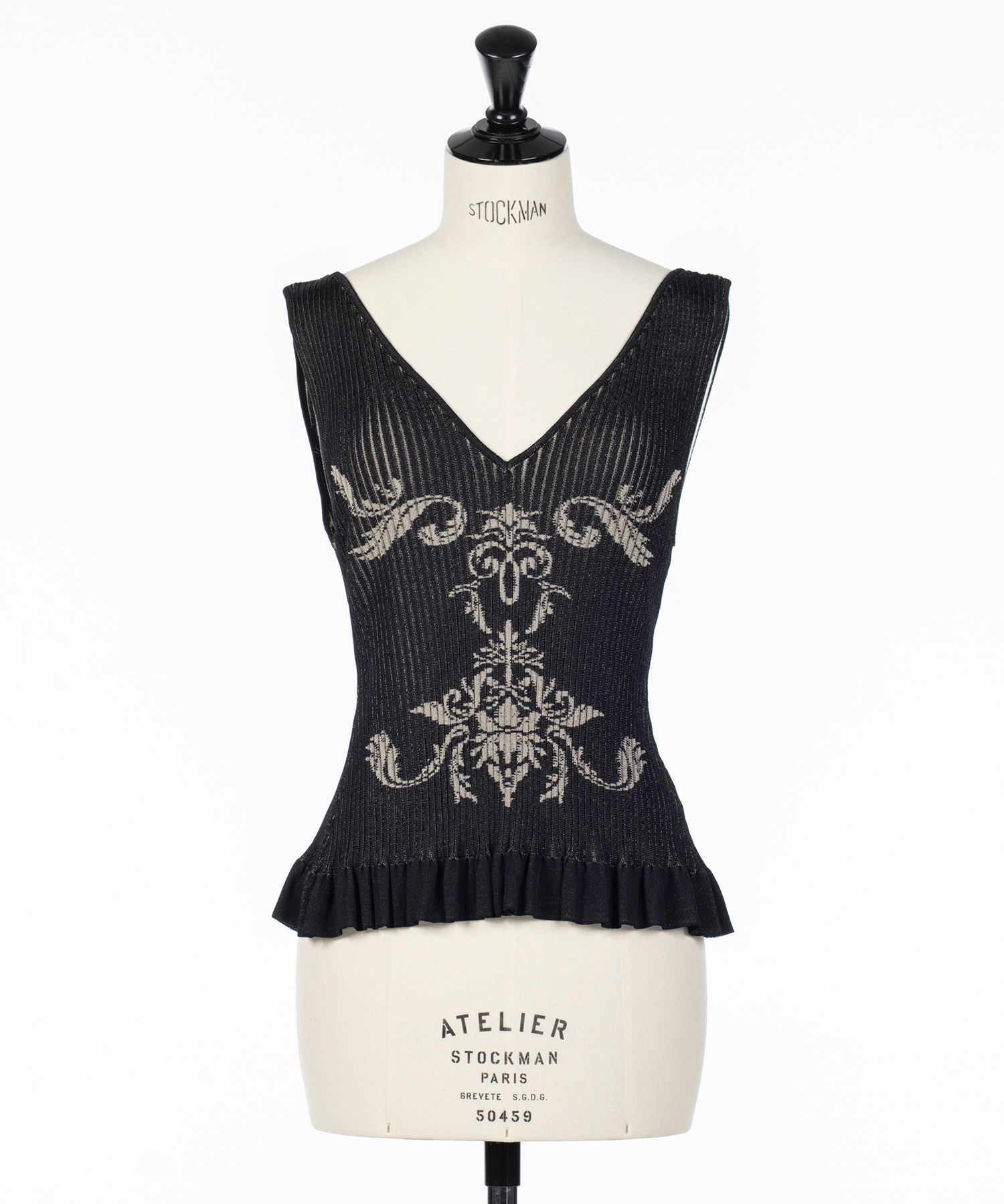 DAMASK-PATTERN RIB KNIT SLEEVELESS TOP