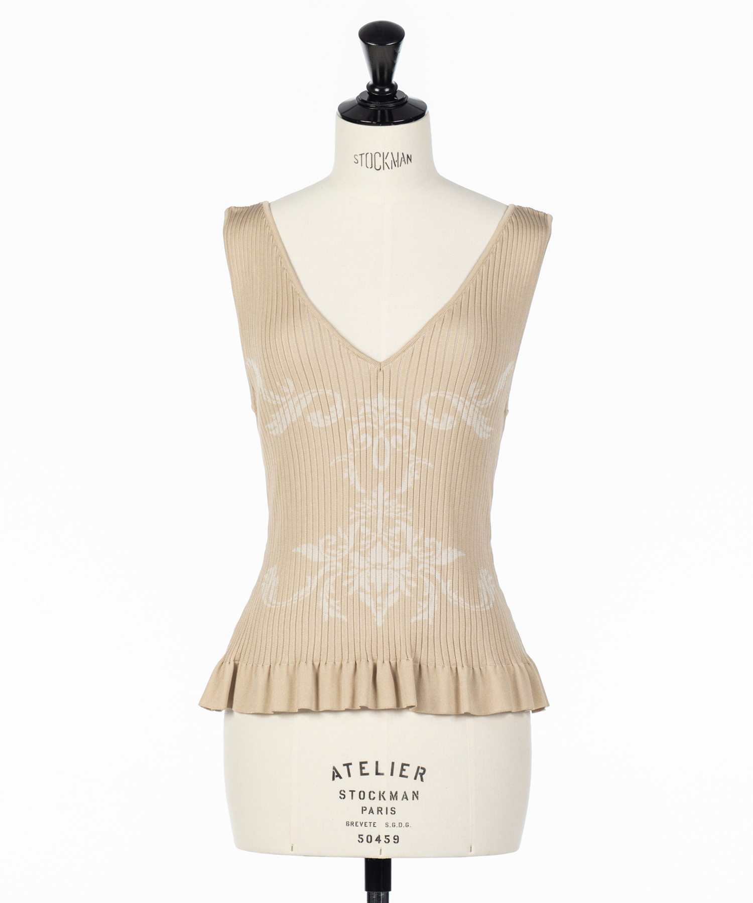 DAMASK-PATTERN RIB KNIT SLEEVELESS TOP