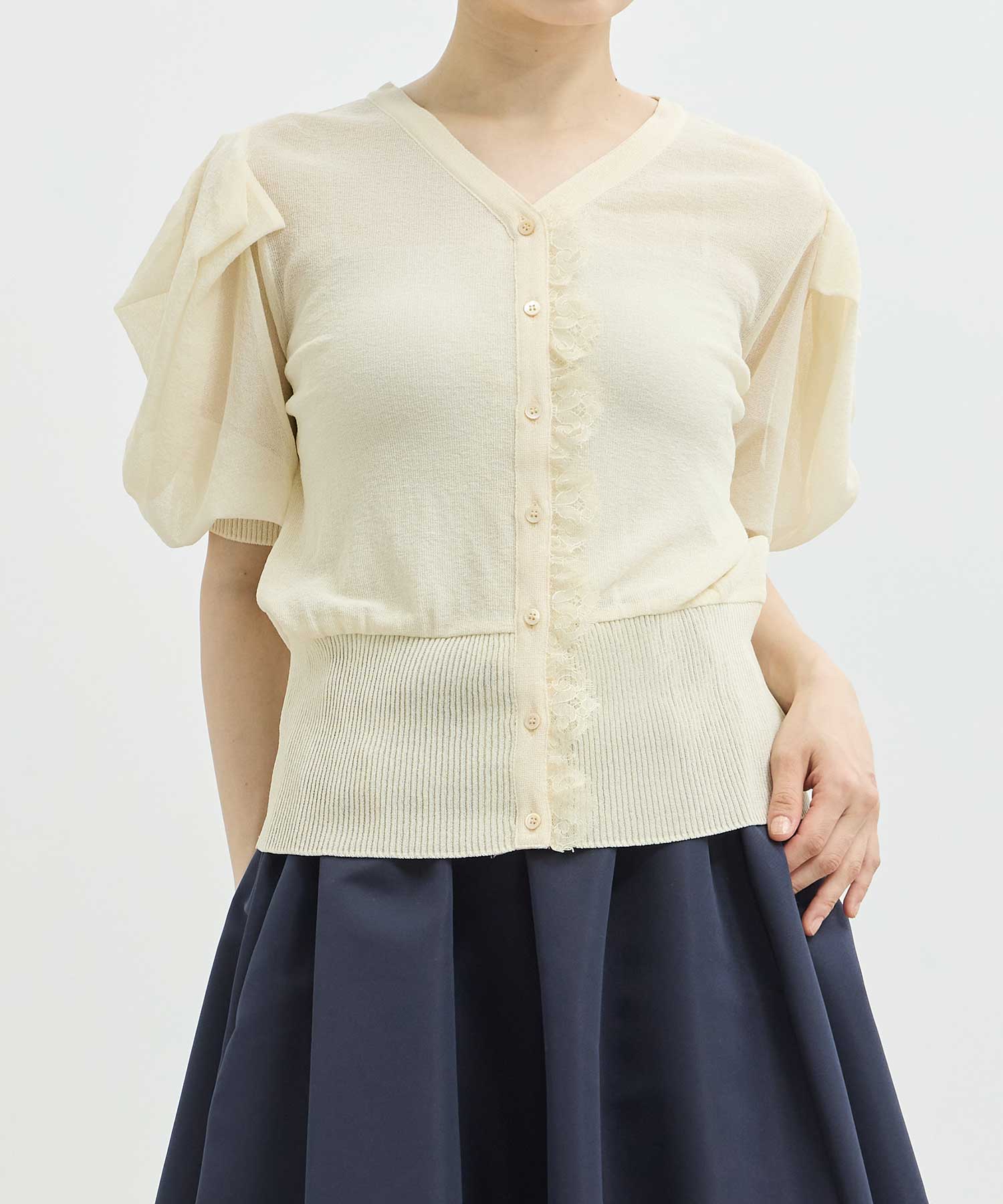Harf Sleeve Lace Knit Cardigan