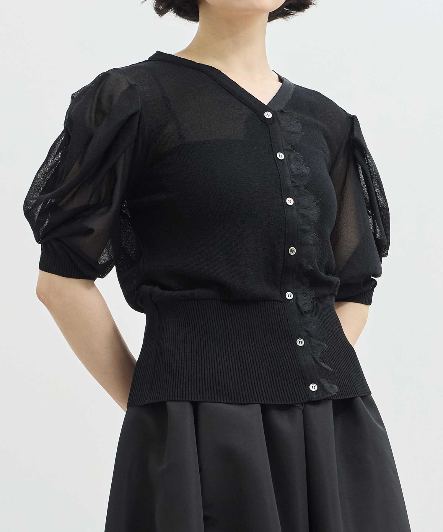 Harf Sleeve Lace Knit Cardigan