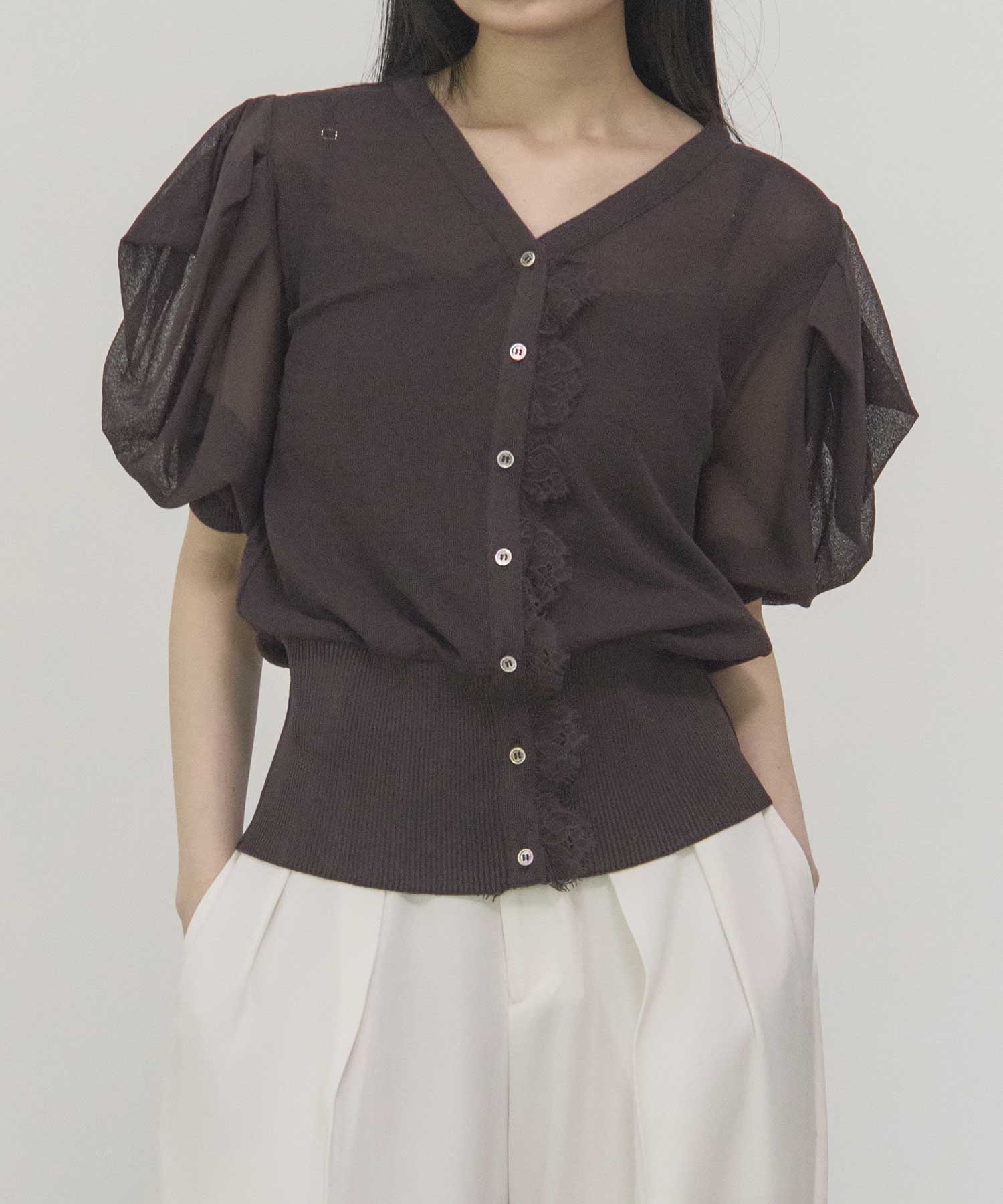 Harf Sleeve Lace Knit Cardigan
