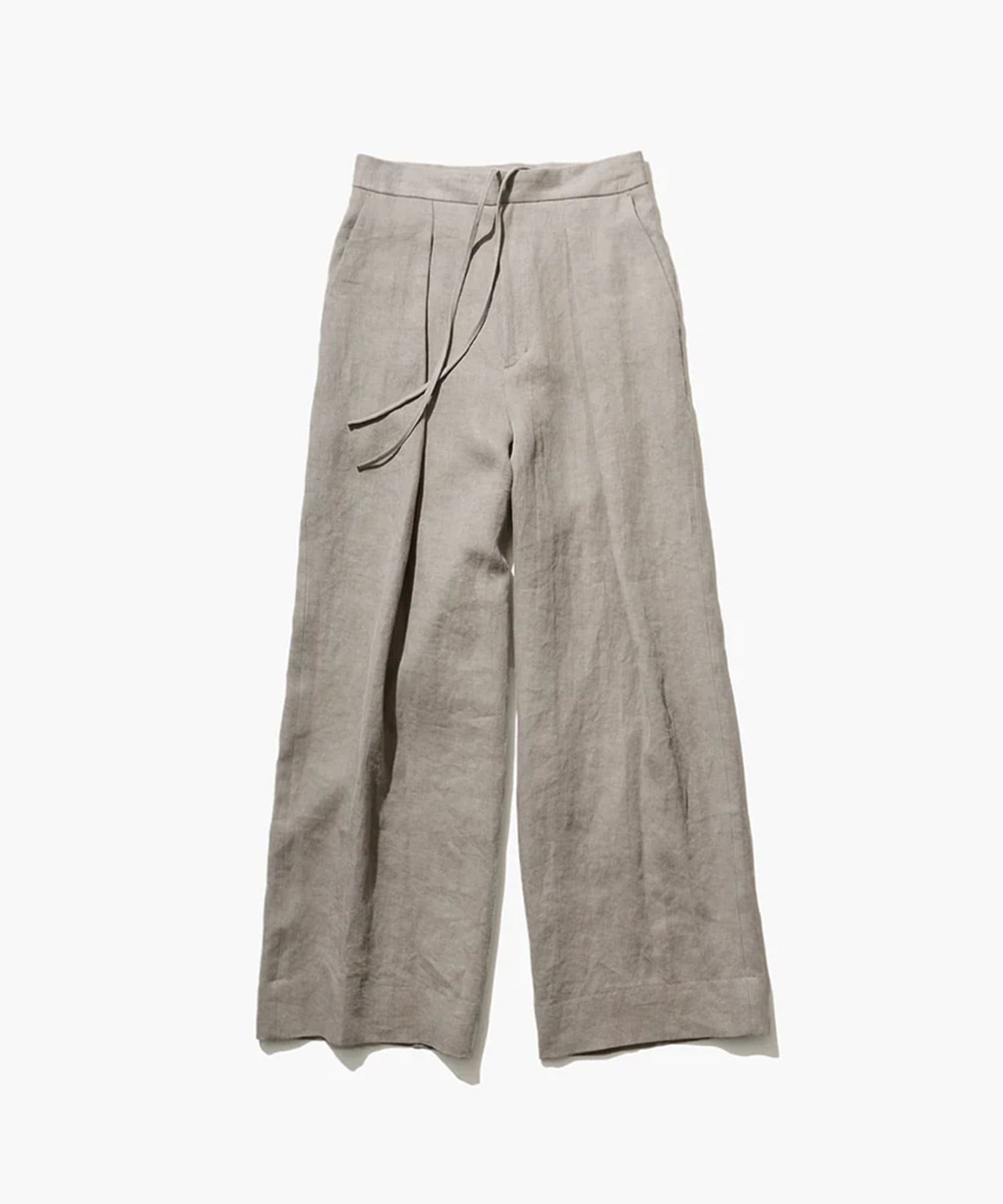LINEN TWILL TUCKED EASY PANTS