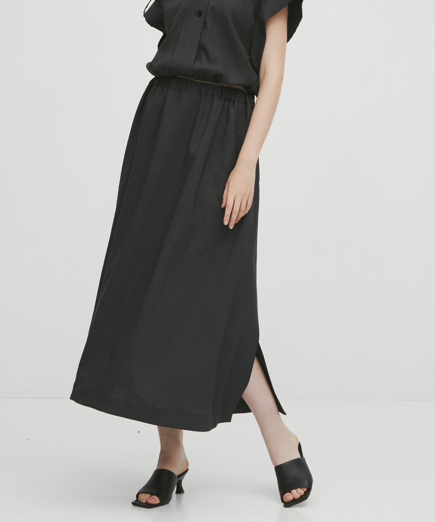 Waist Gather Flare Skirt
