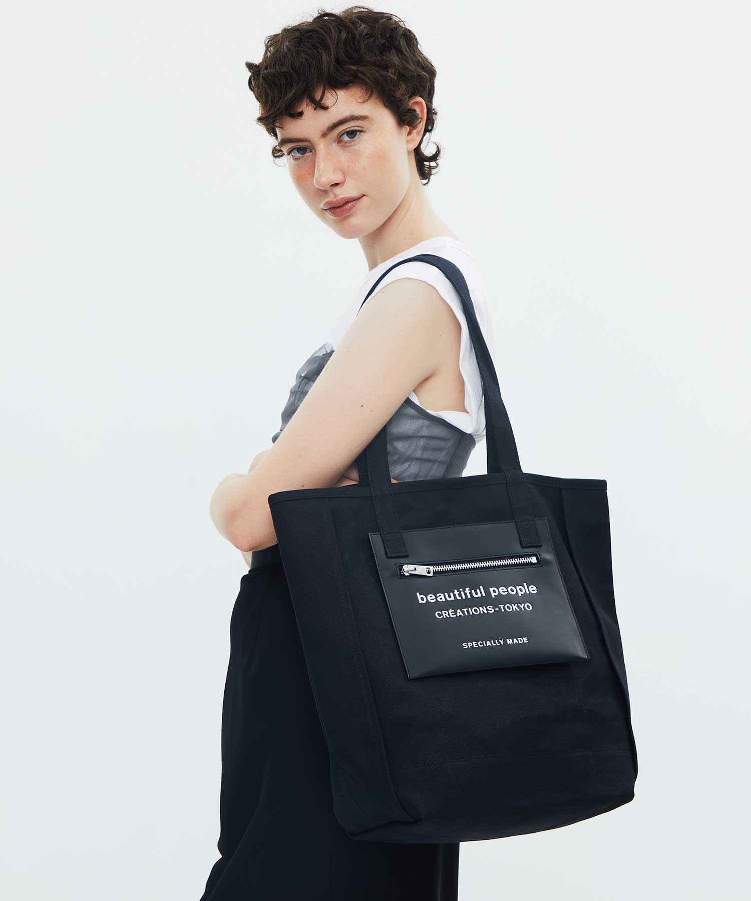 別注 Logo Leather Pocket Tote Bag