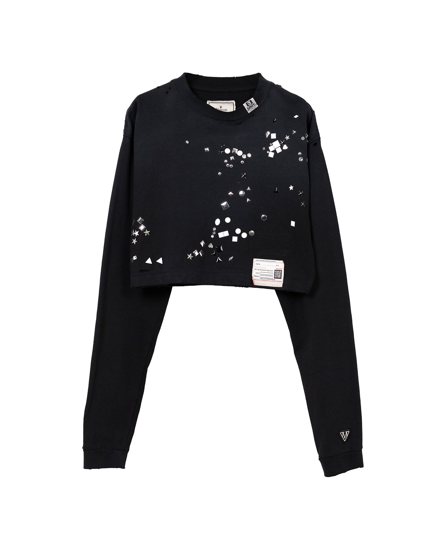 EMBELLISHED DISTRESSED LONG SLEEVES MINI TEE
