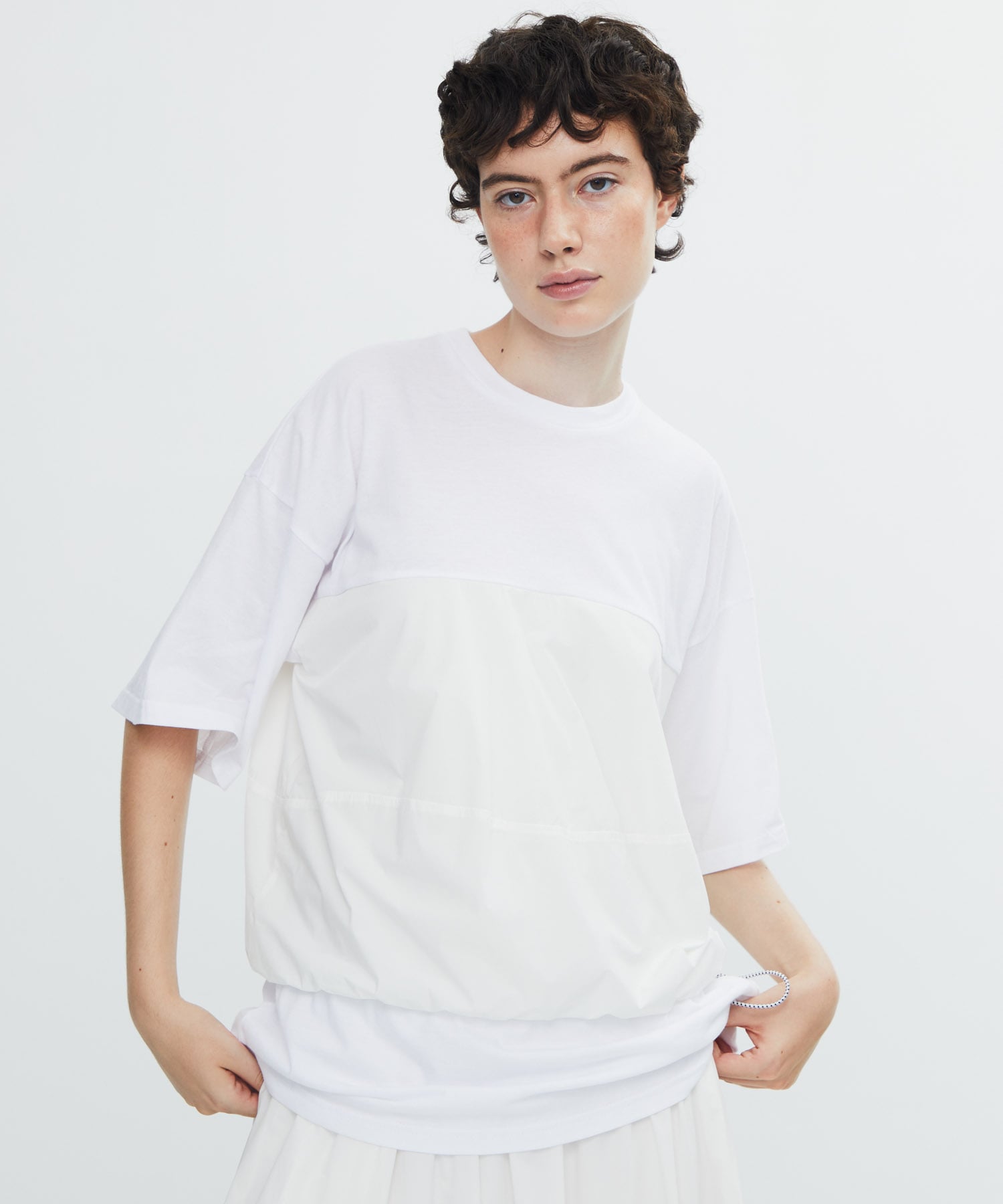 woven combinatin t-shirt