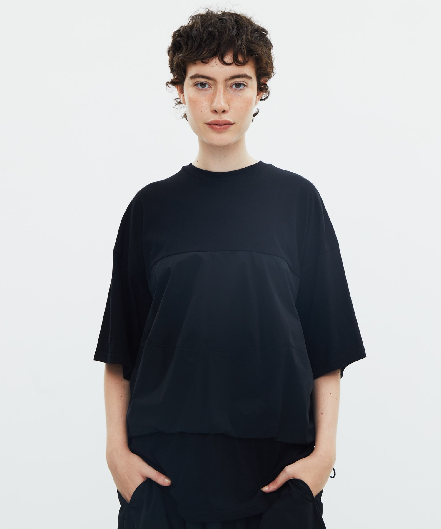 woven combinatin t-shirt