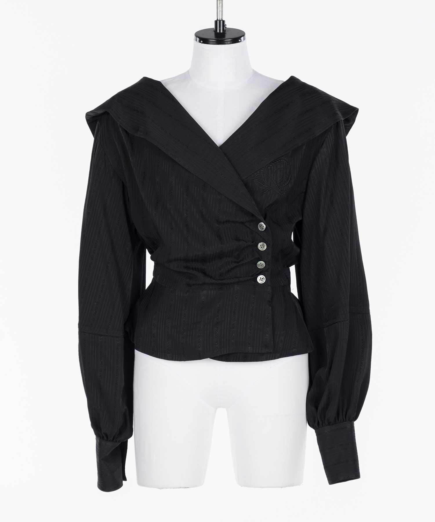 Rose jaquard stripe sailor collar blouse