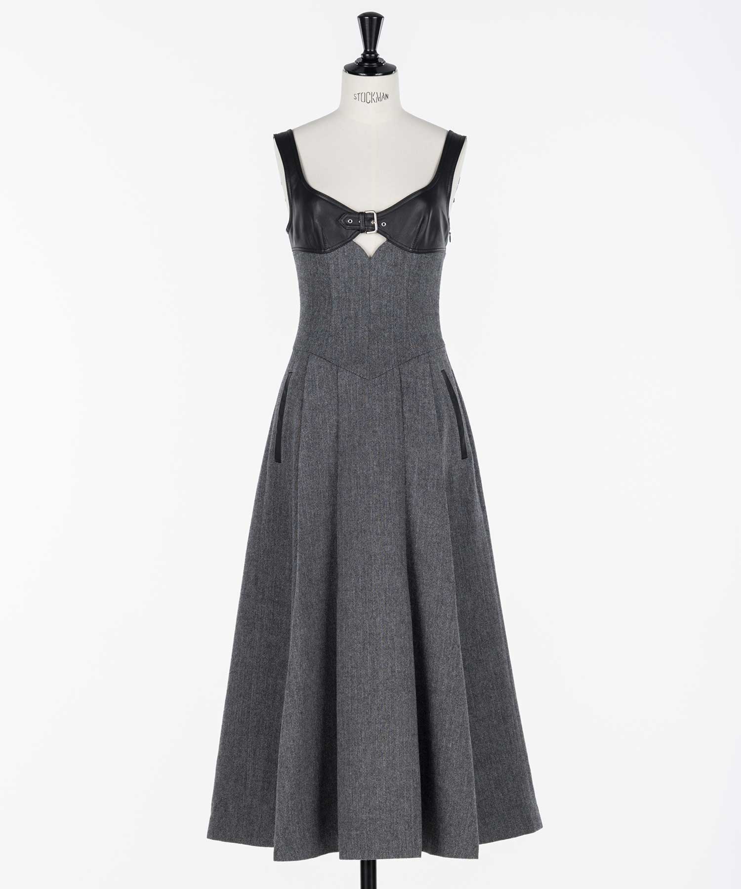 Leather panel Herringbone dress