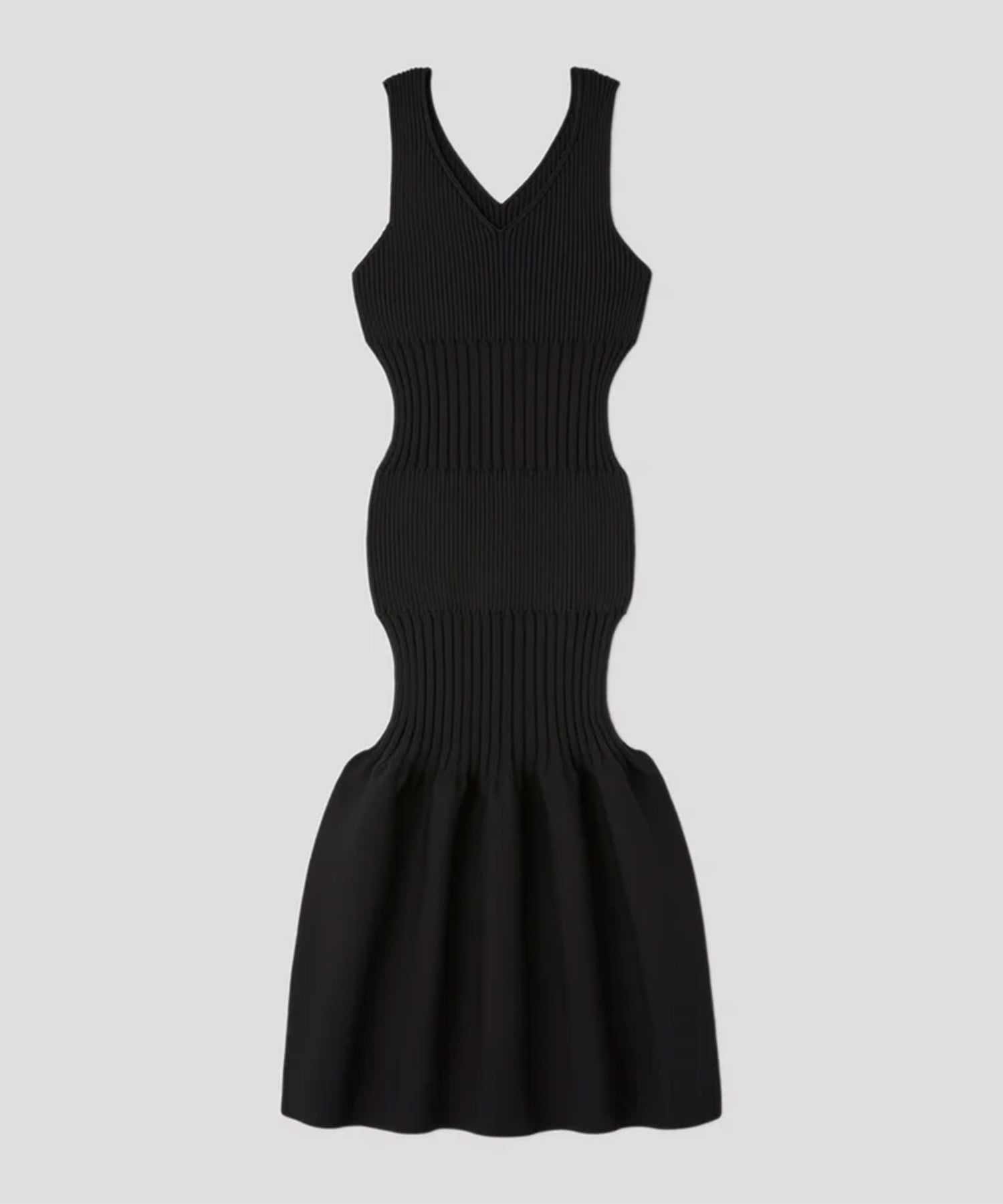 FLUTED V-NECK SLEEVELESS MERMAID DRESS