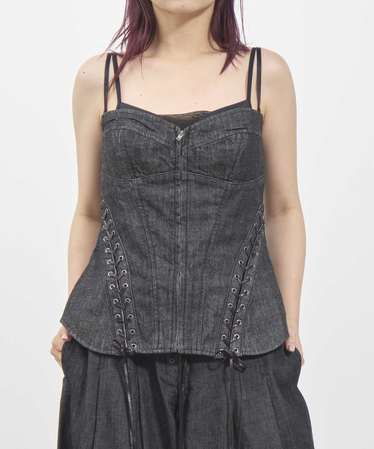 Lace up denim bustier