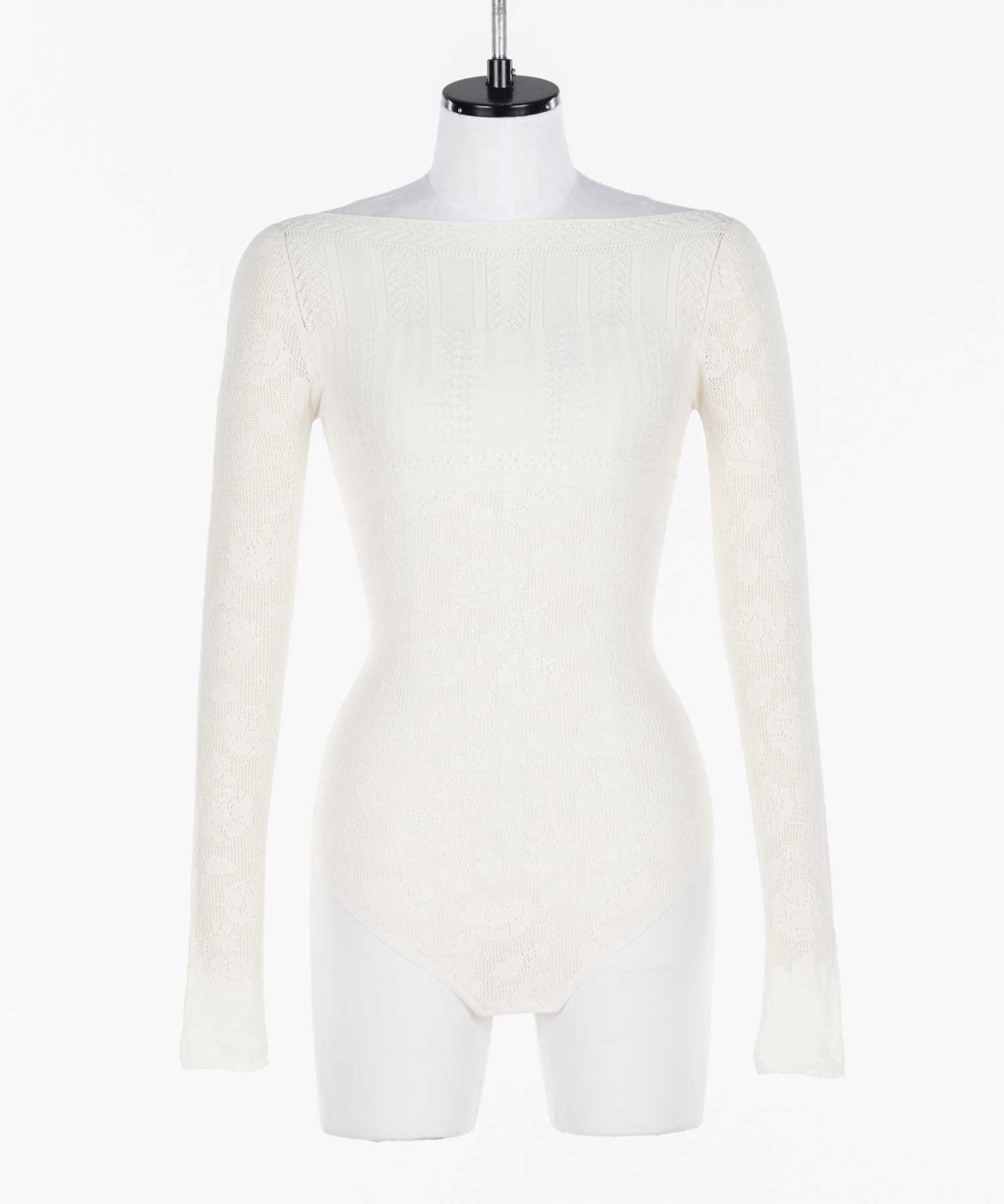 Rose pattern lace-knit bodysuit