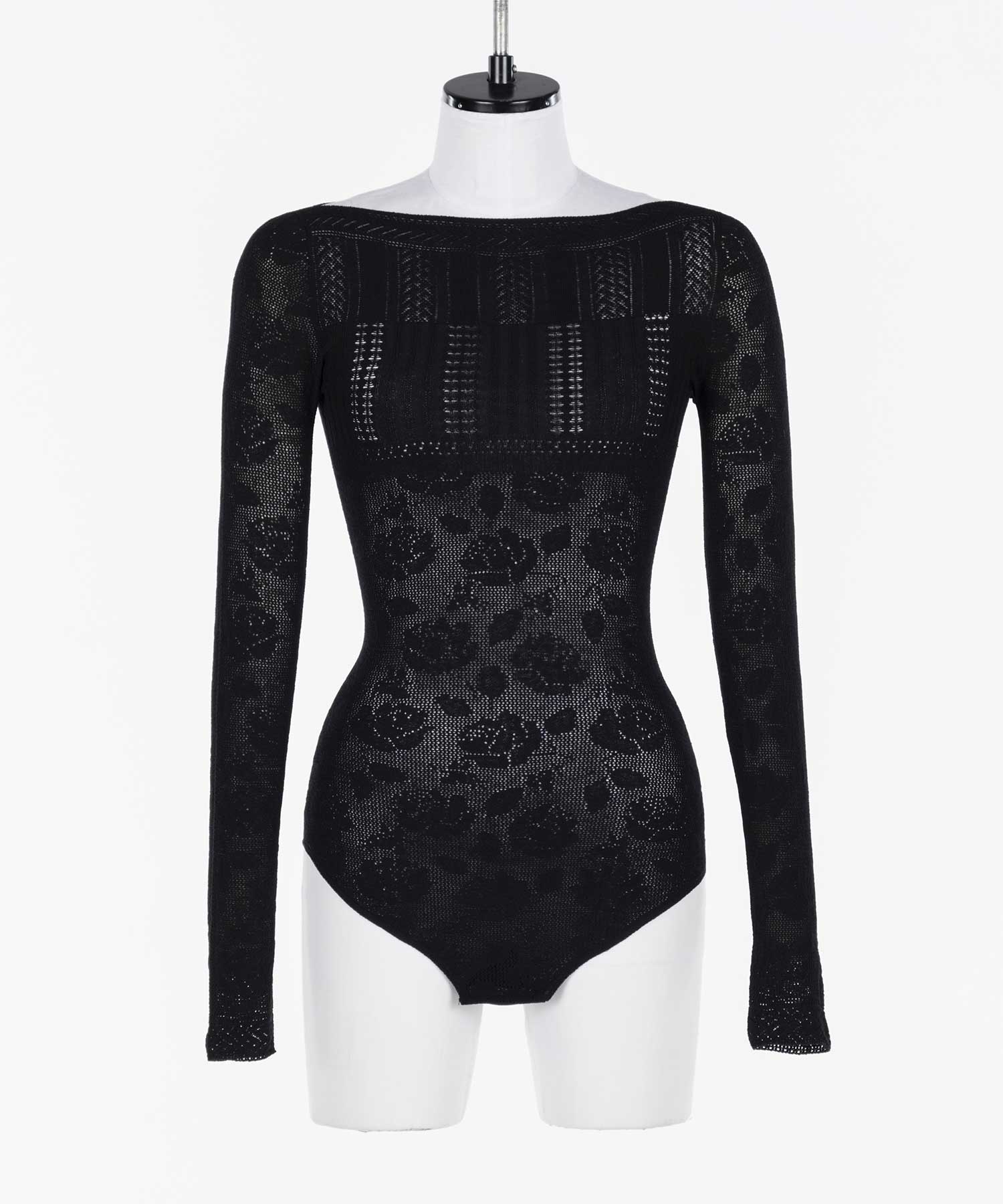 Rose pattern lace-knit bodysuit