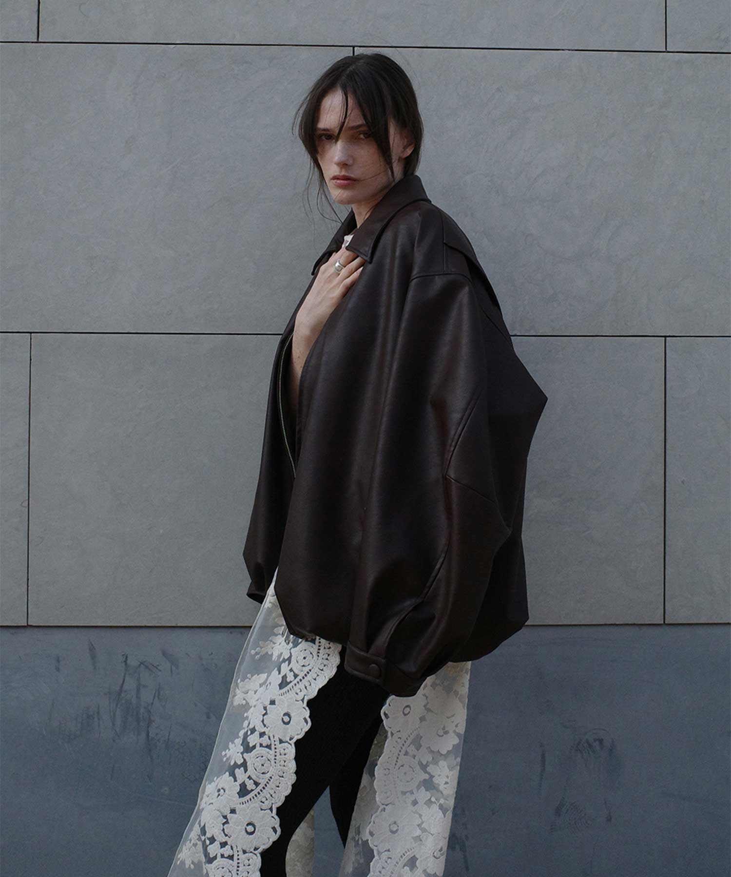 FAKE LEATHER BALLOON JACKET