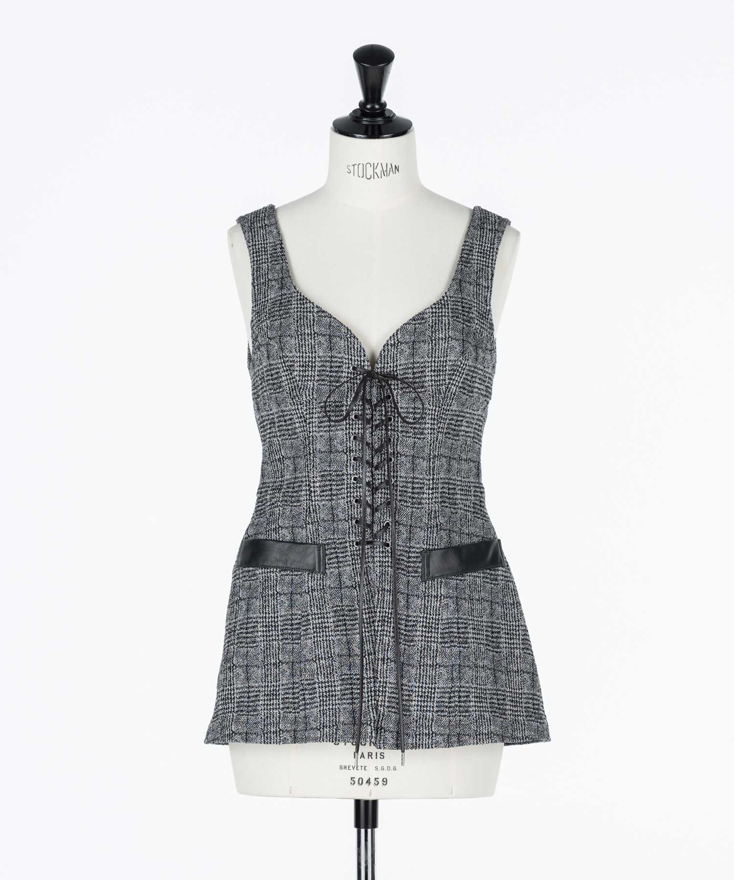 Glen check lace-up vest