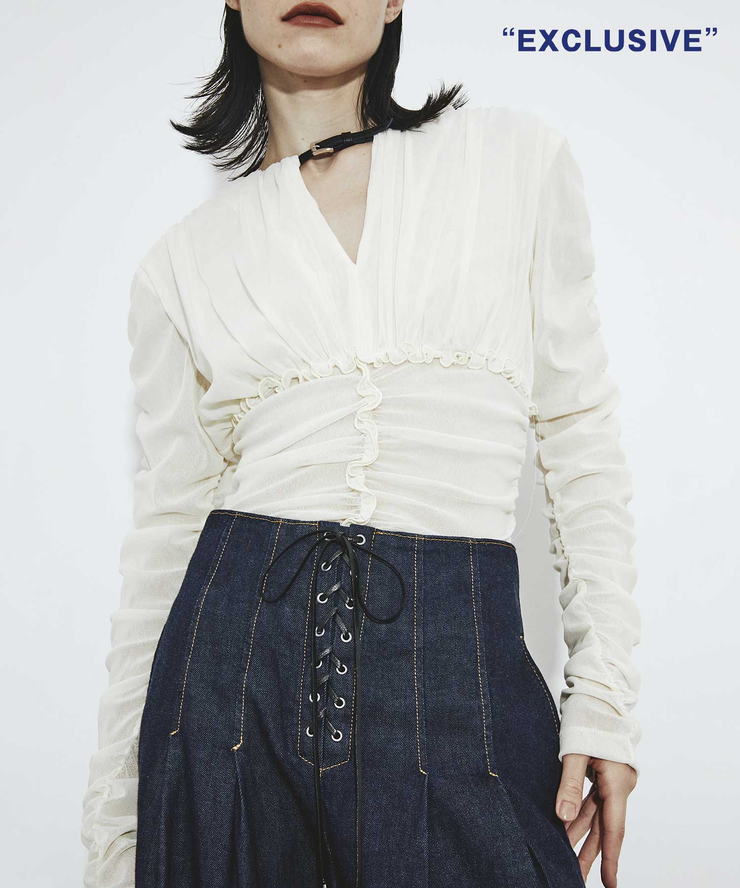 別注 Velvet tulle shirring bodysuit