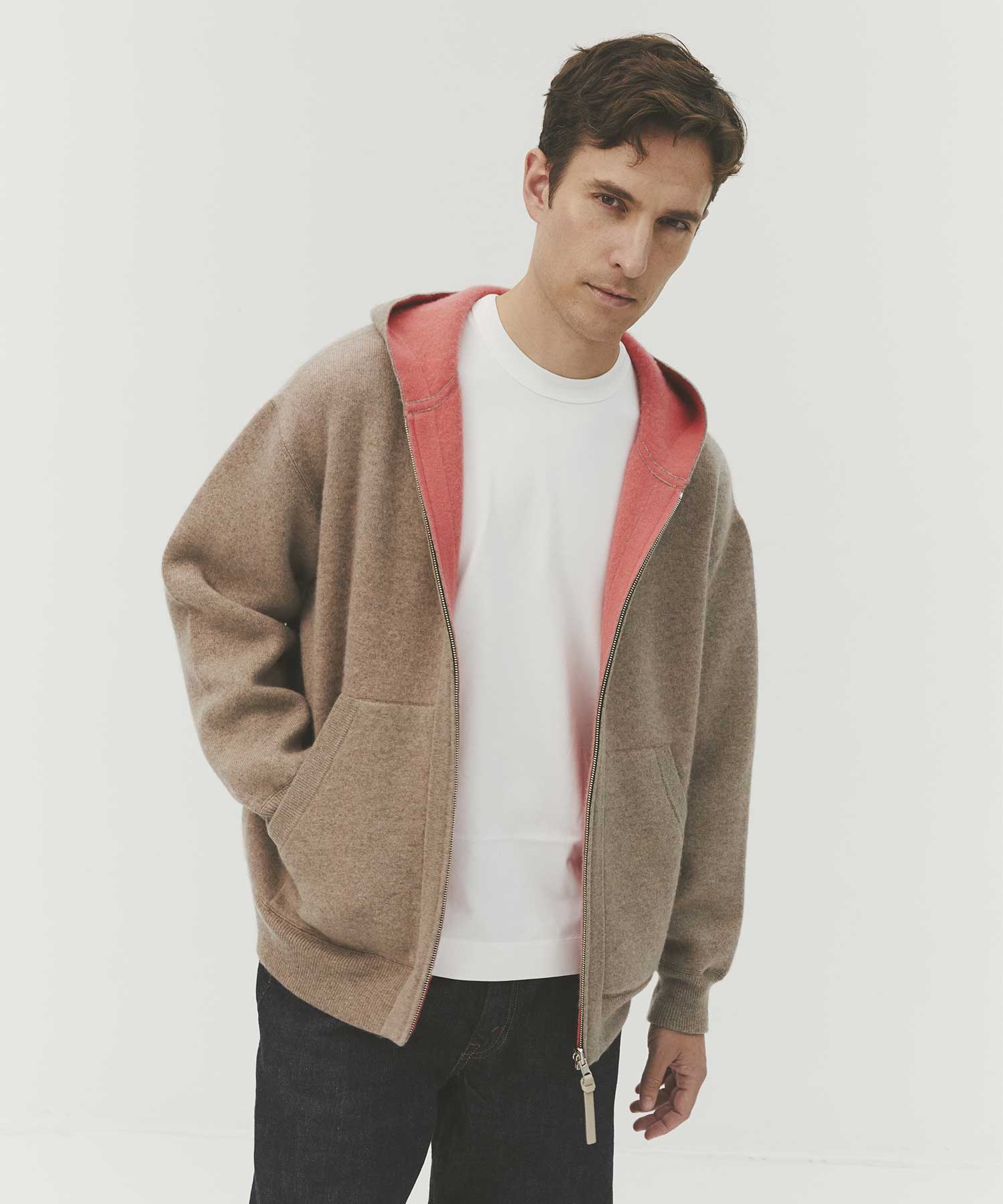 CASHMERE REVERSIBLE ZIP UP HOODIE