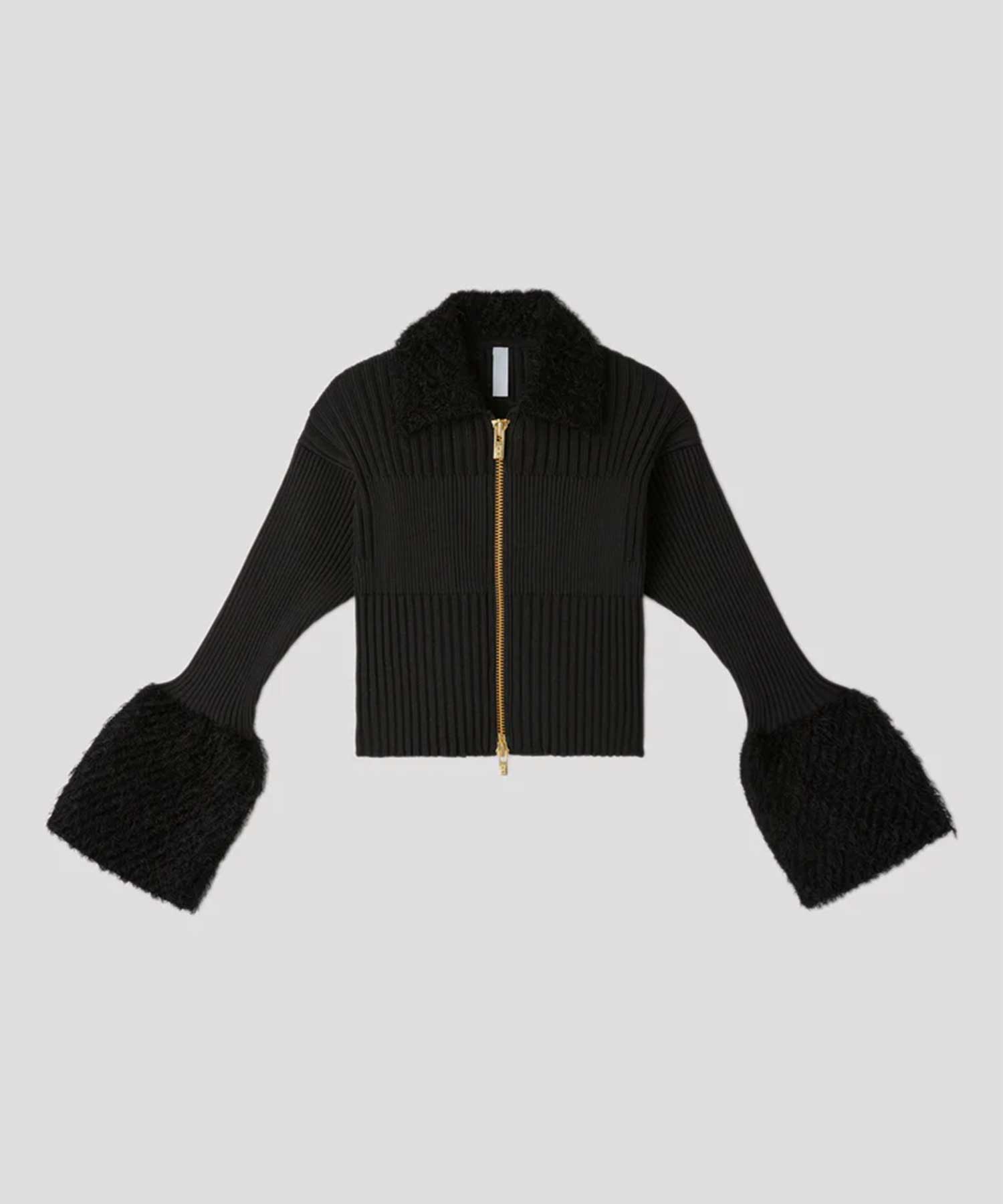 FLUTED PILE GLITTER CROPPED ZIP SHIRT CARDIGAN