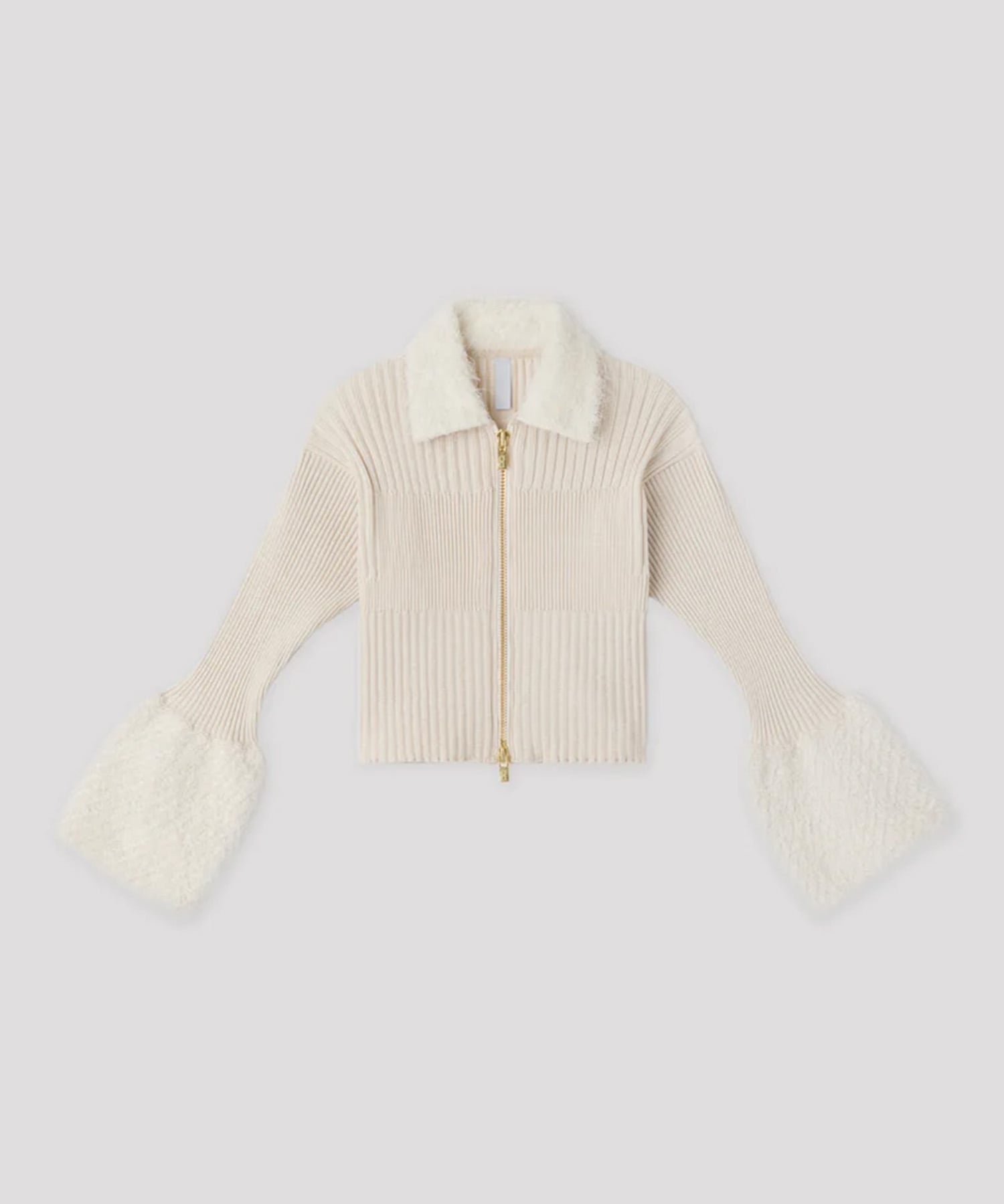 FLUTED PILE GLITTER CROPPED ZIP SHIRT CARDIGAN
