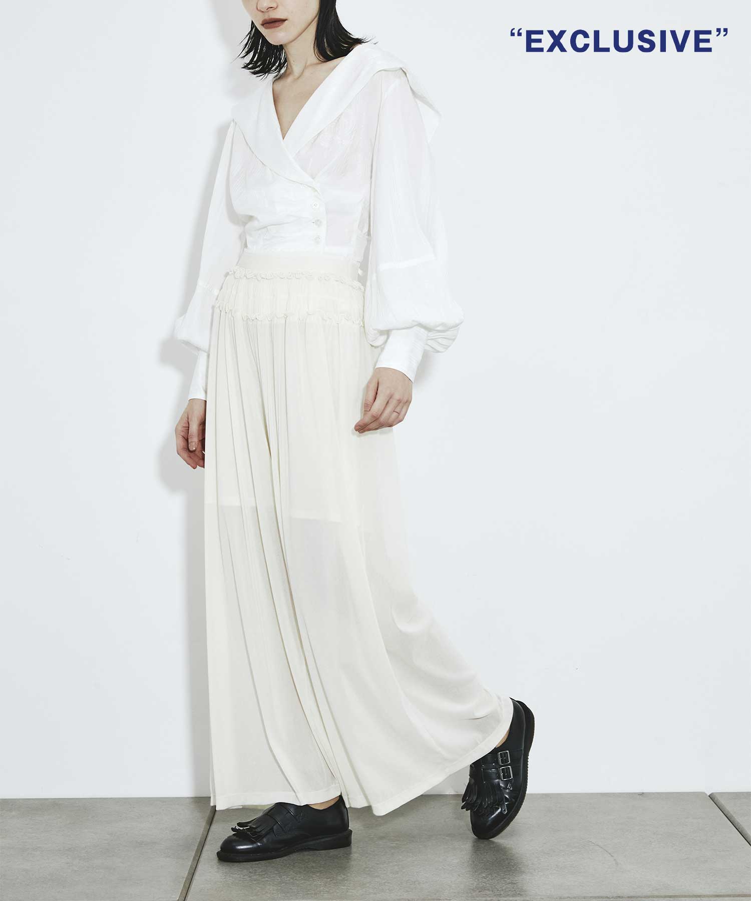 別注 Velvet tulle shirring wide pants