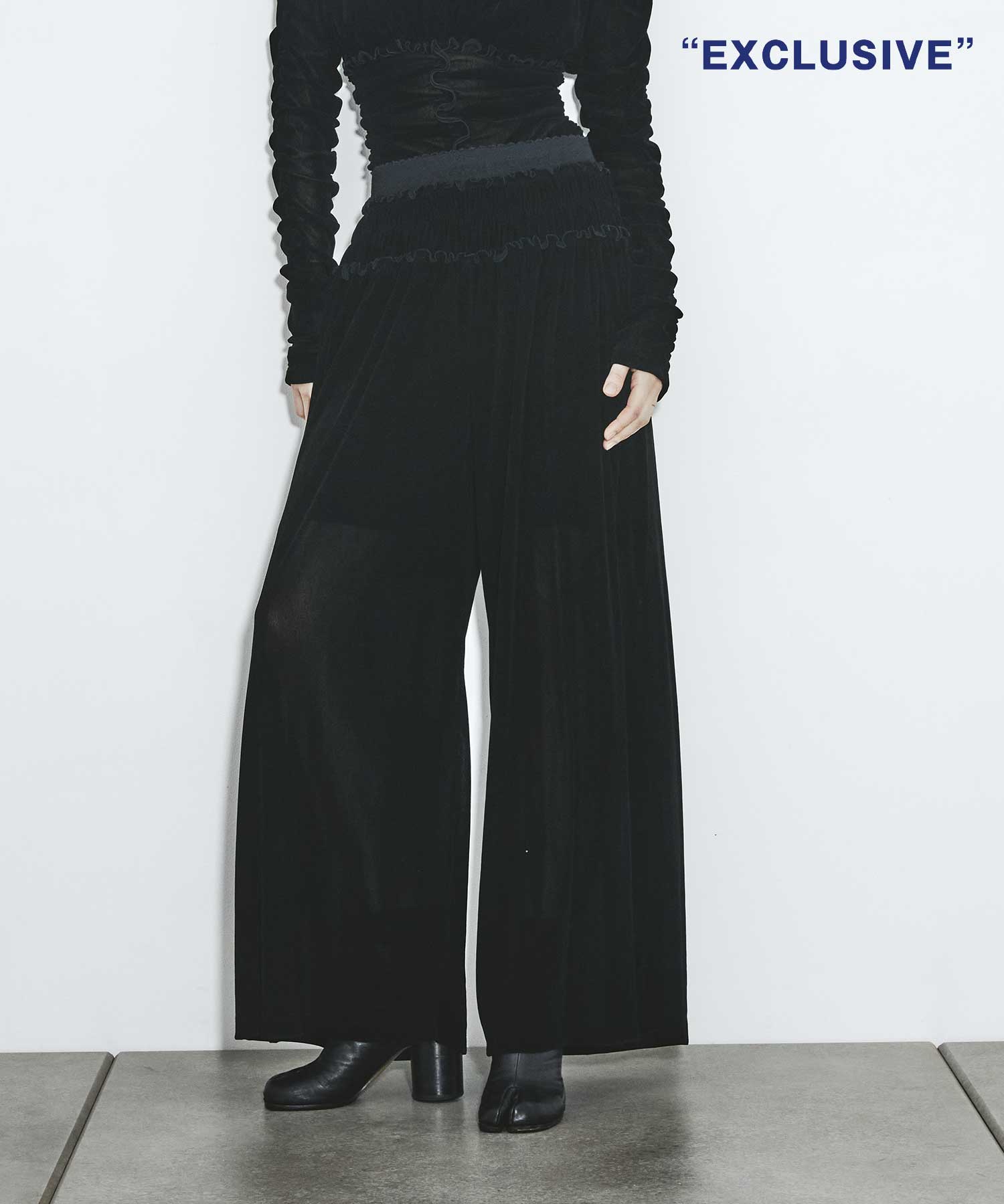 別注 Velvet tulle shirring wide pants