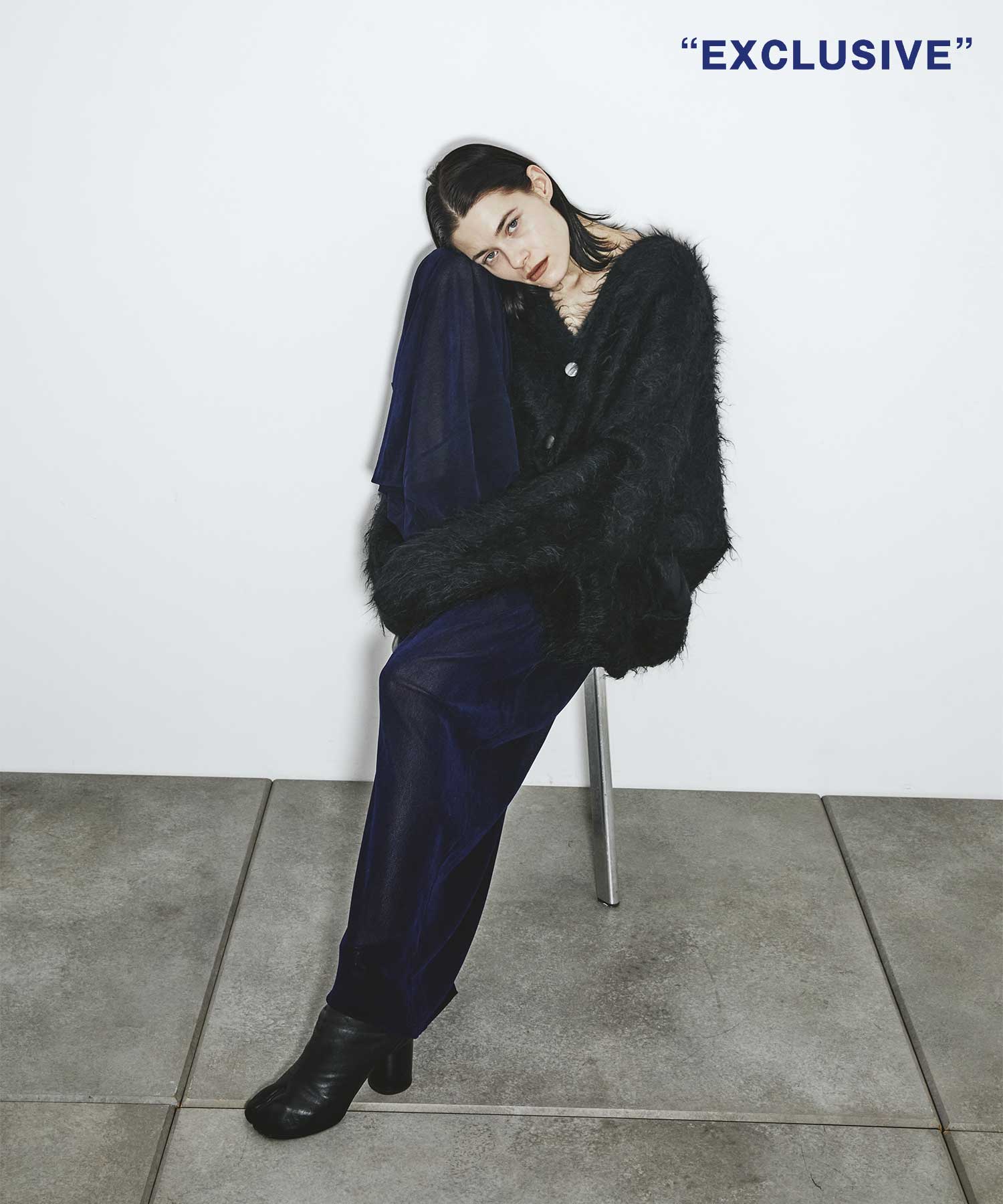 別注 Velvet tulle shirring wide pants