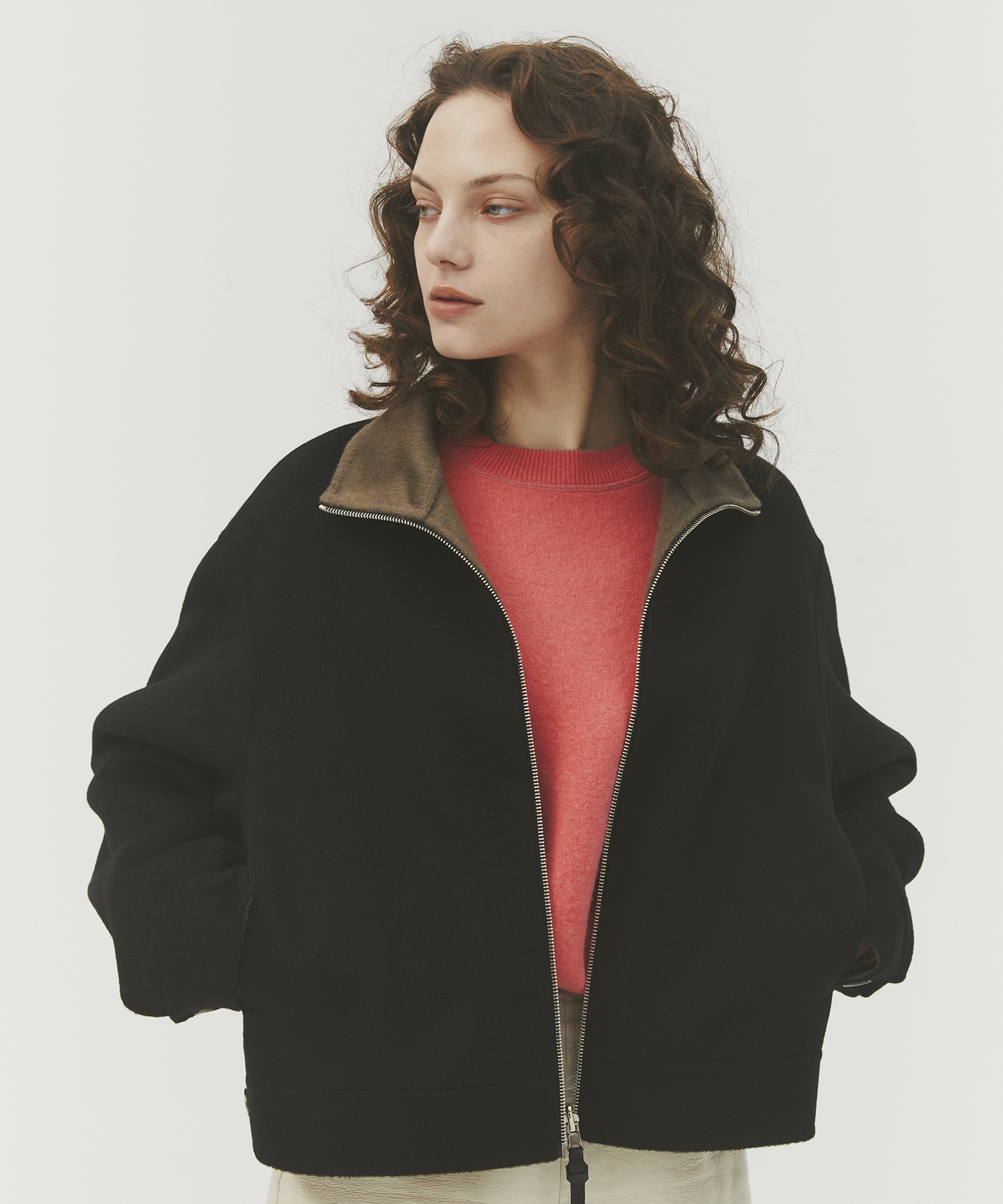 CASHMERE REVERSIBLE STAND ZIP BLOUSON