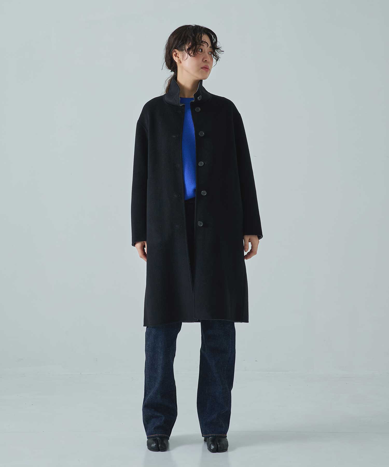 CASHMERE/SILK/WOOL STAND OVER COAT