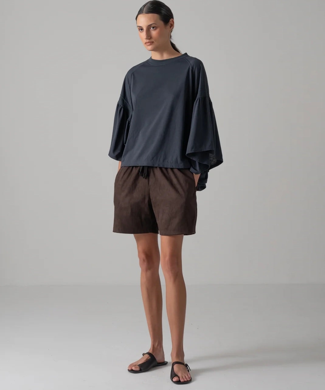 LAURA GATHERED SLV TOP