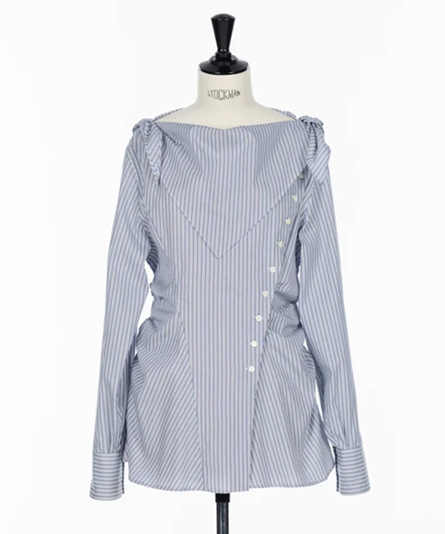COTTON STRIPE SCARF COLLAR BLOUSE