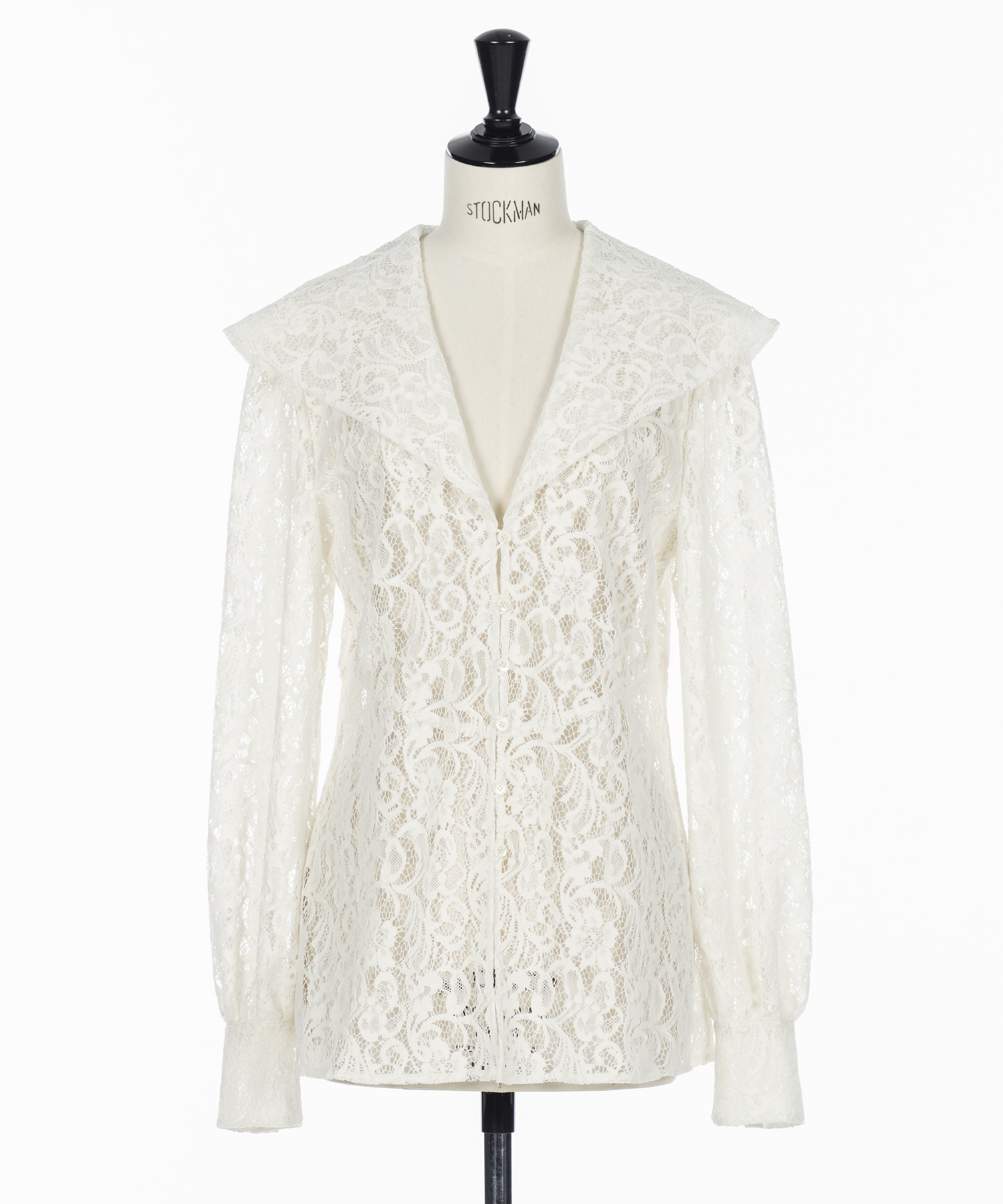 FLOCKED LACE SAILOR COLLAR BLOUSE